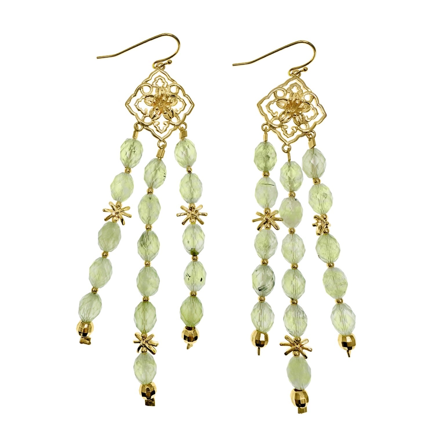 Bohemian Flower Frame With Prehnite Beaded Tassel Earrings