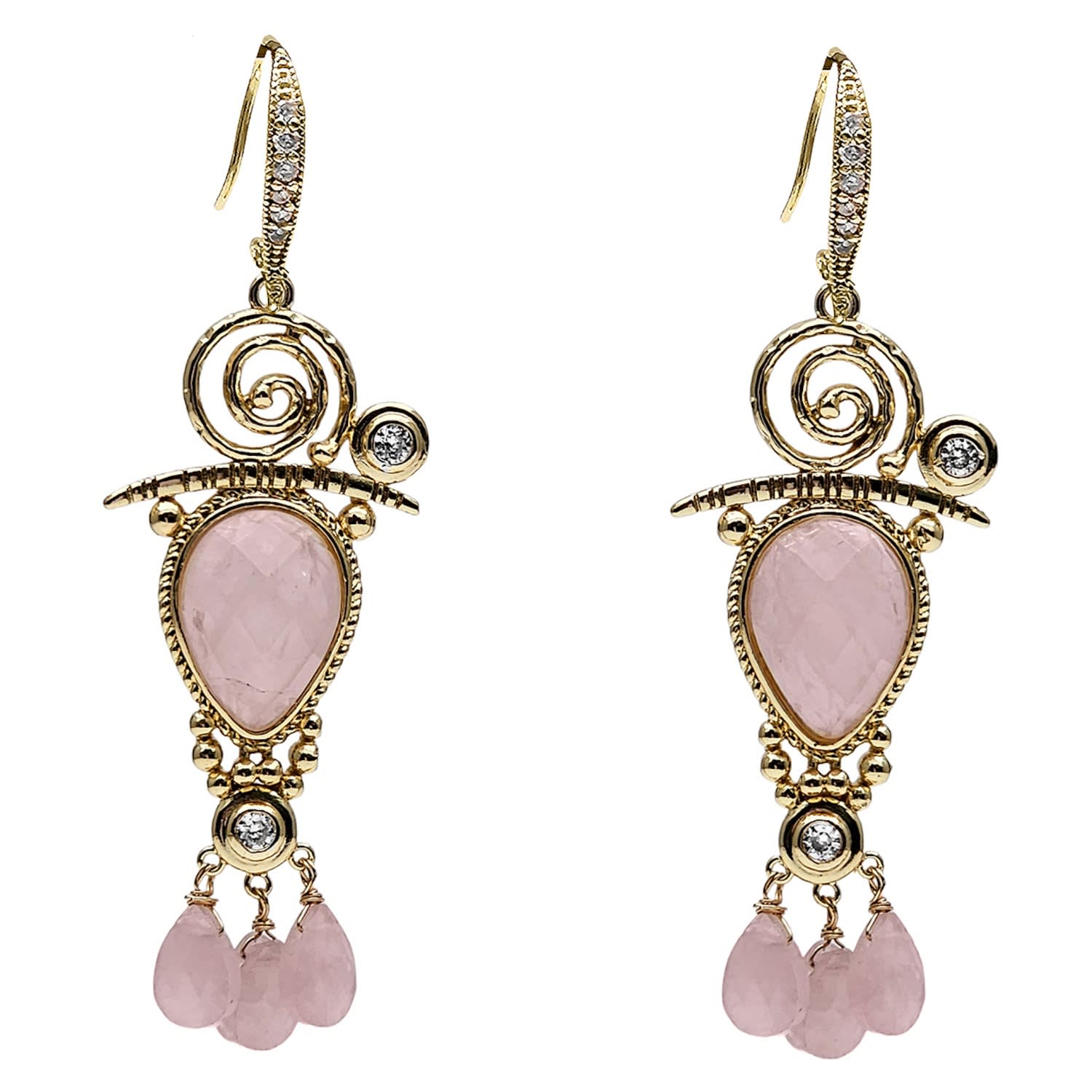 Bohemian Pink Rose Quartz Chandelier Earrings
