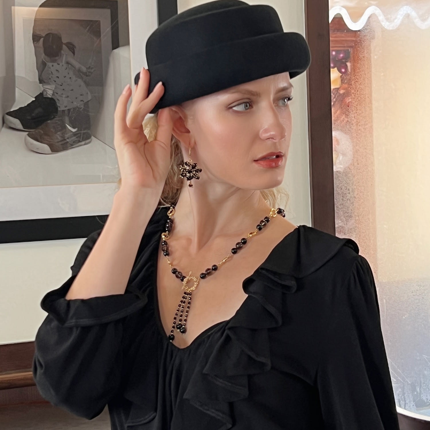 Bohemian Style Black Agate Earrings