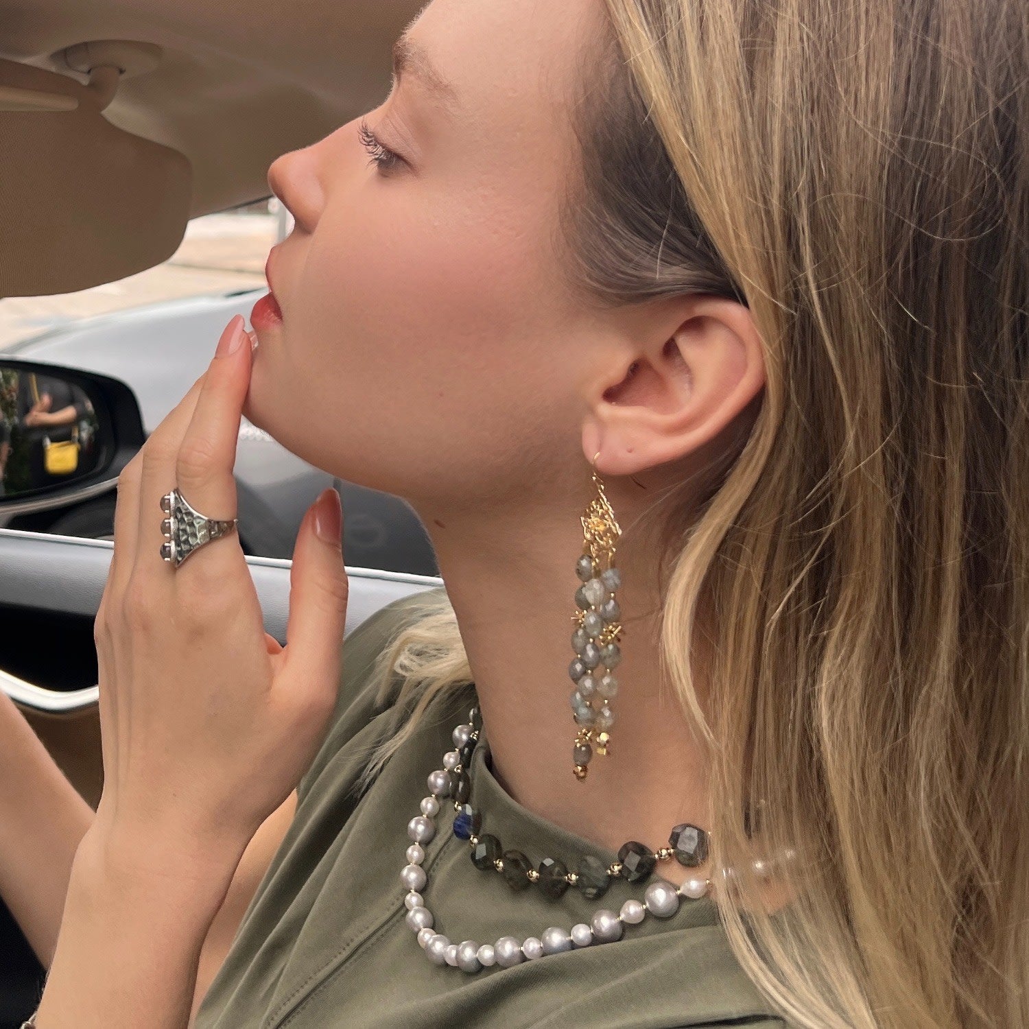 Bohemian Style Flower Frame With Labradorite Tassel Earrings