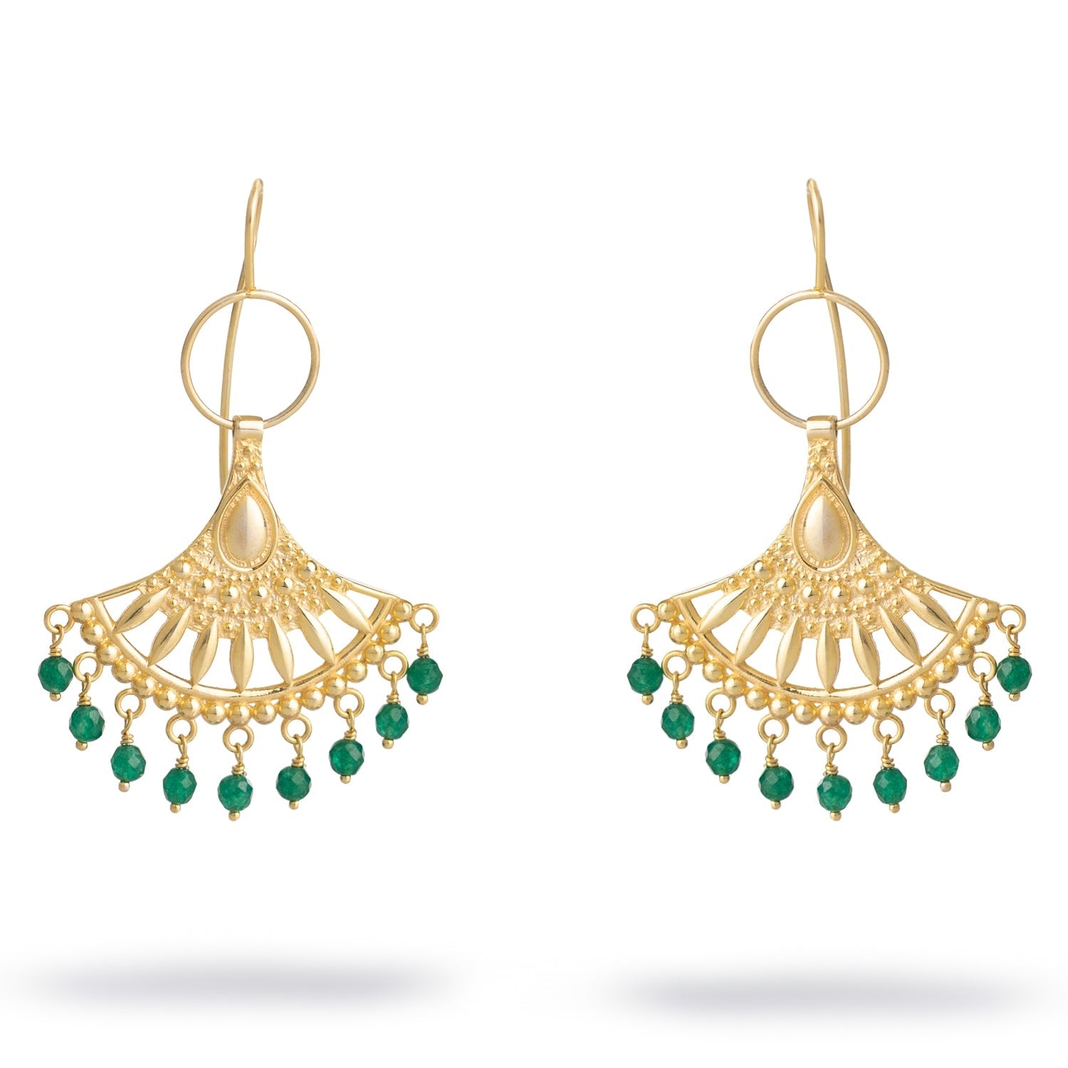 Bohemian Style Jade Sunburst Dangle Earrings - Green