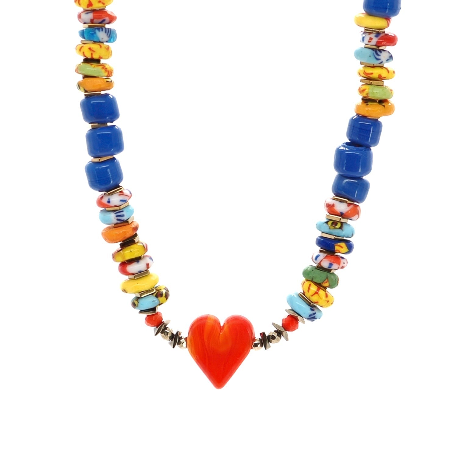 Bohemian Style Red Heart Happy Summer Necklace - Multicolour