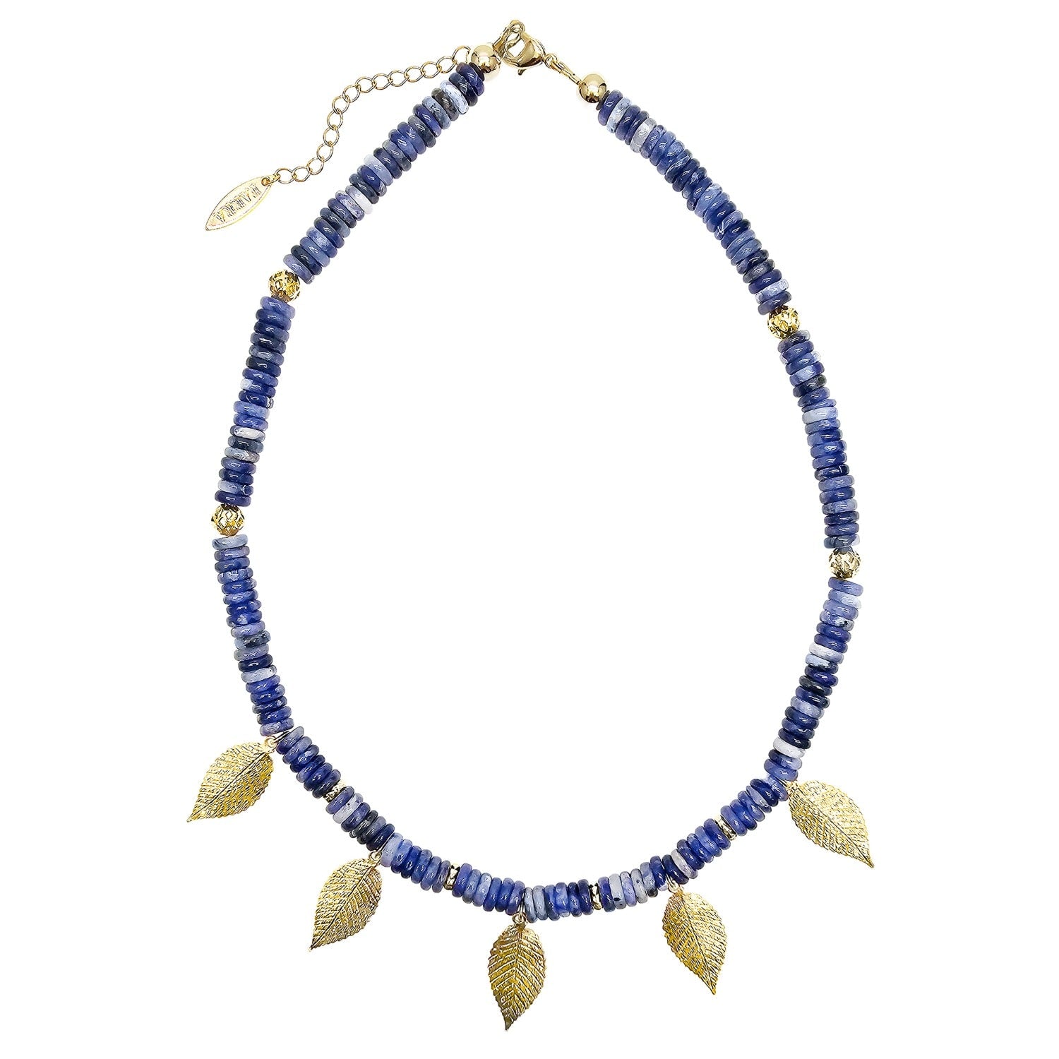 Bohemian Style Sodalite With Leaves Charms Statement Necklace