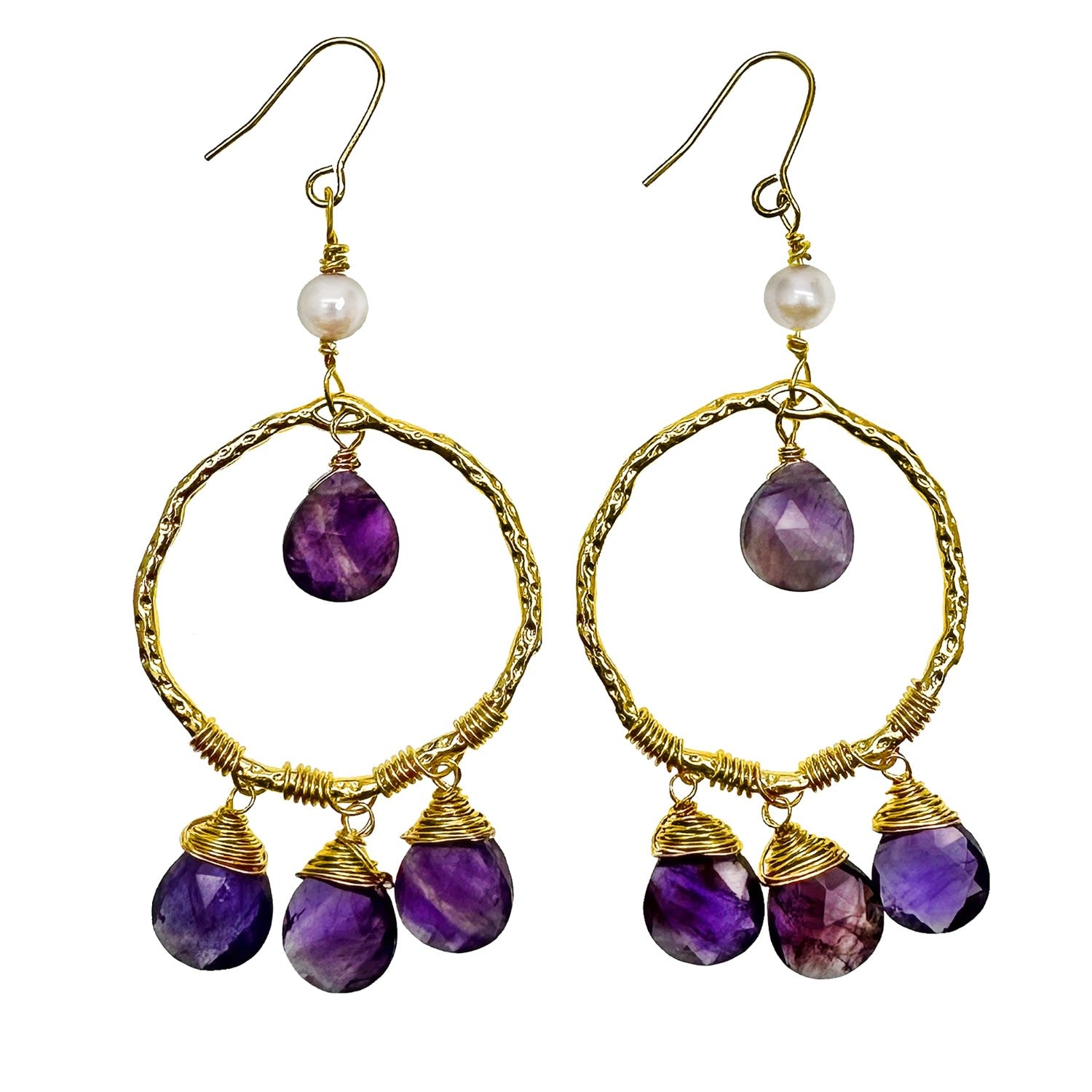 Bohemian Style Teardrop Amethyst Earrings
