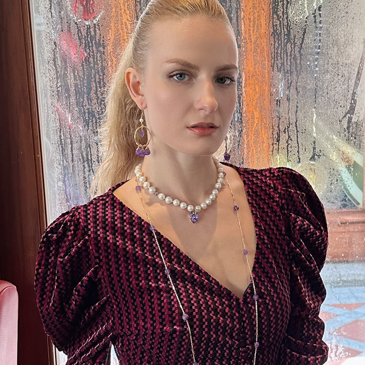 Bohemian Style Teardrop Amethyst Earrings