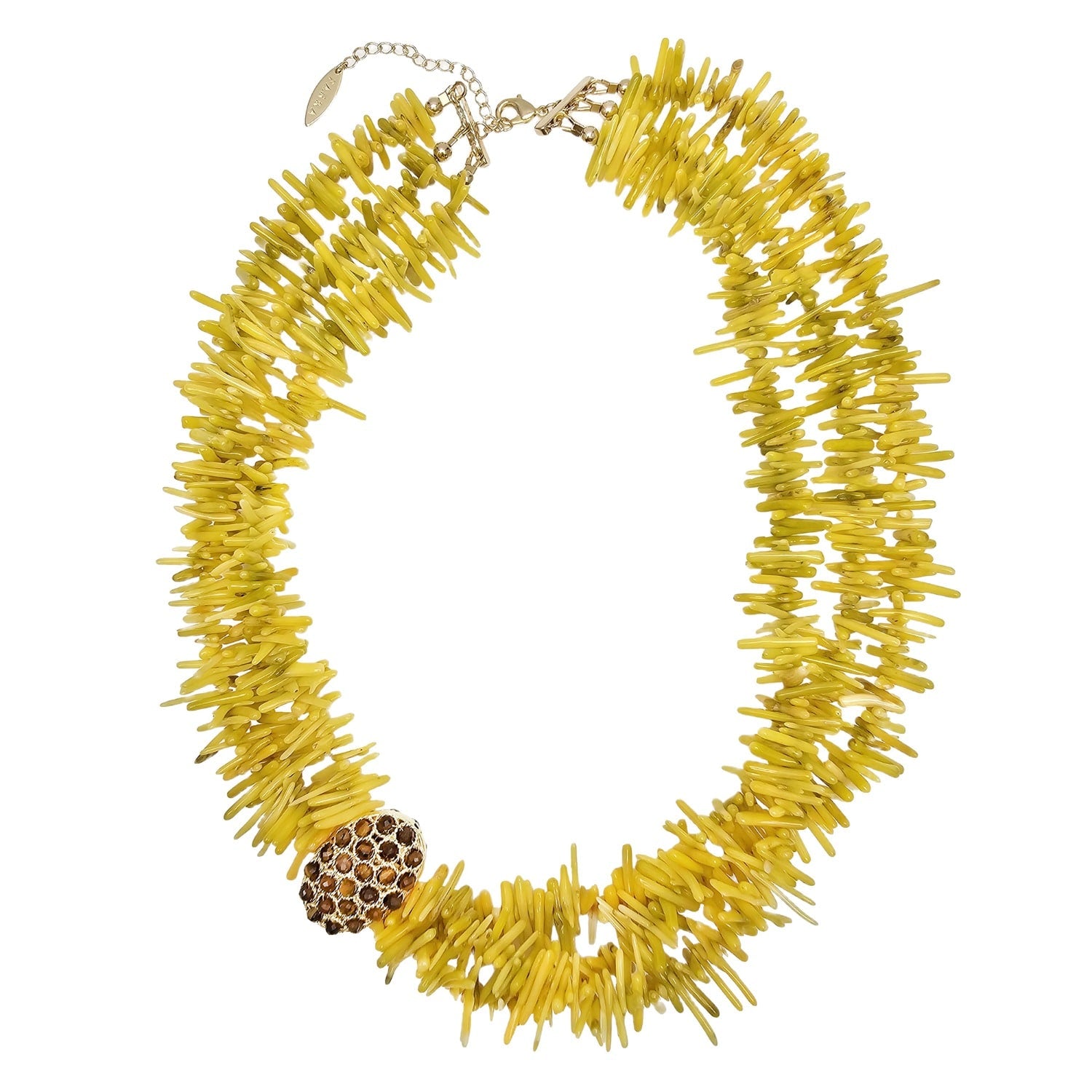 Bohemian Vibrant Multi-Layer Yellow Coral Bamboo Statement Necklace