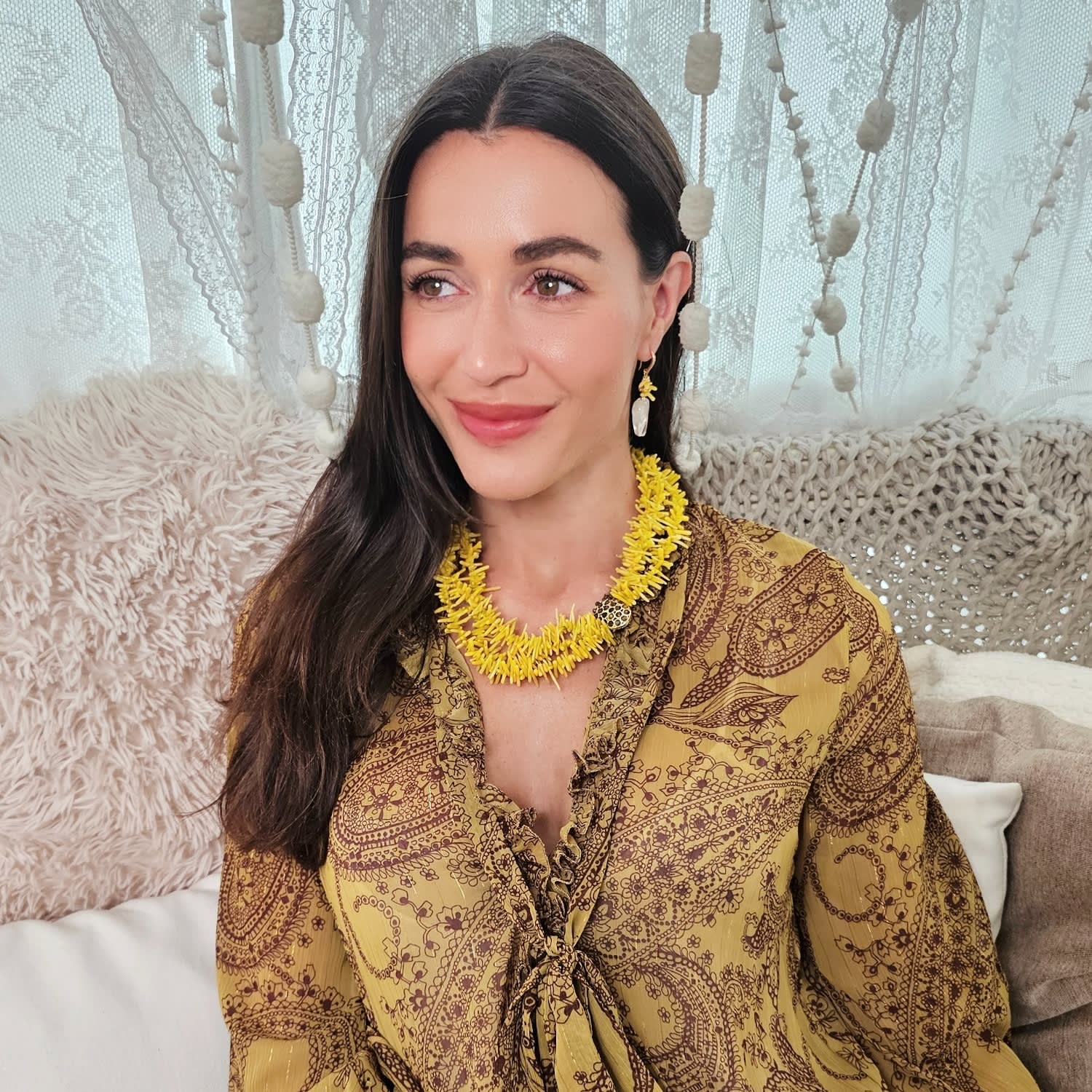 Bohemian Vibrant Multi-Layer Yellow Coral Bamboo Statement Necklace