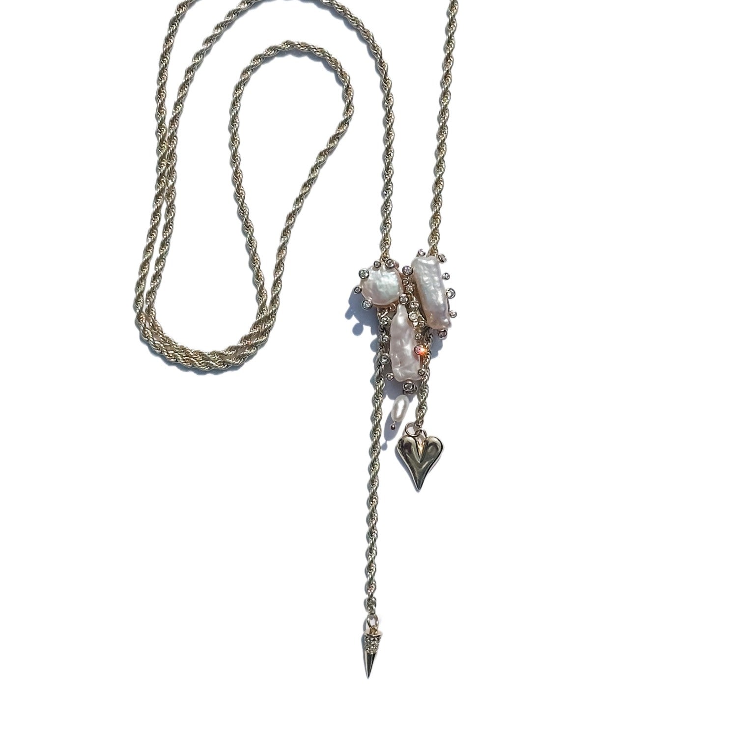 Boho Heart & Spike Pearl Bolo Necklace