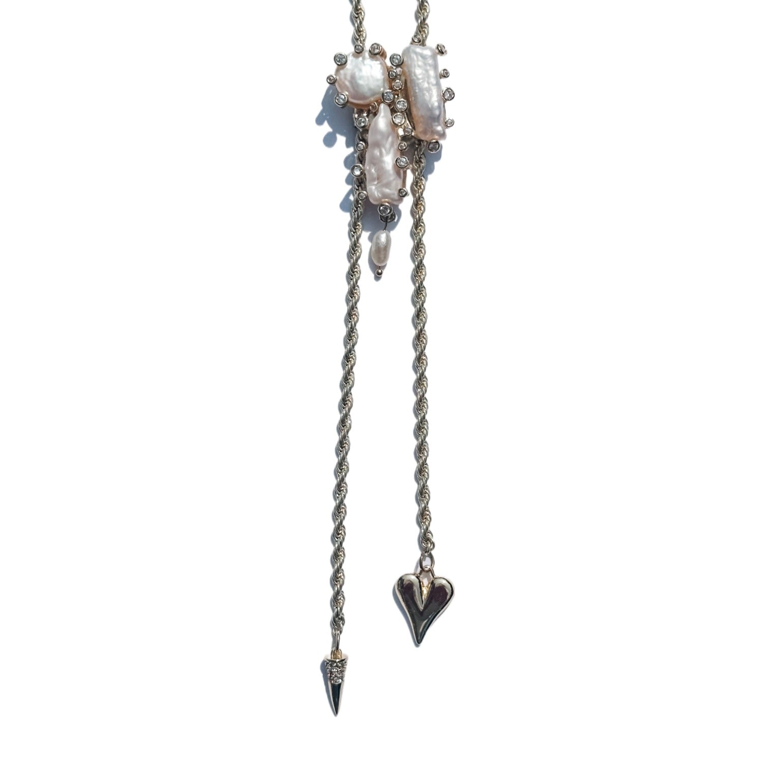 Boho Heart & Spike Pearl Bolo Necklace