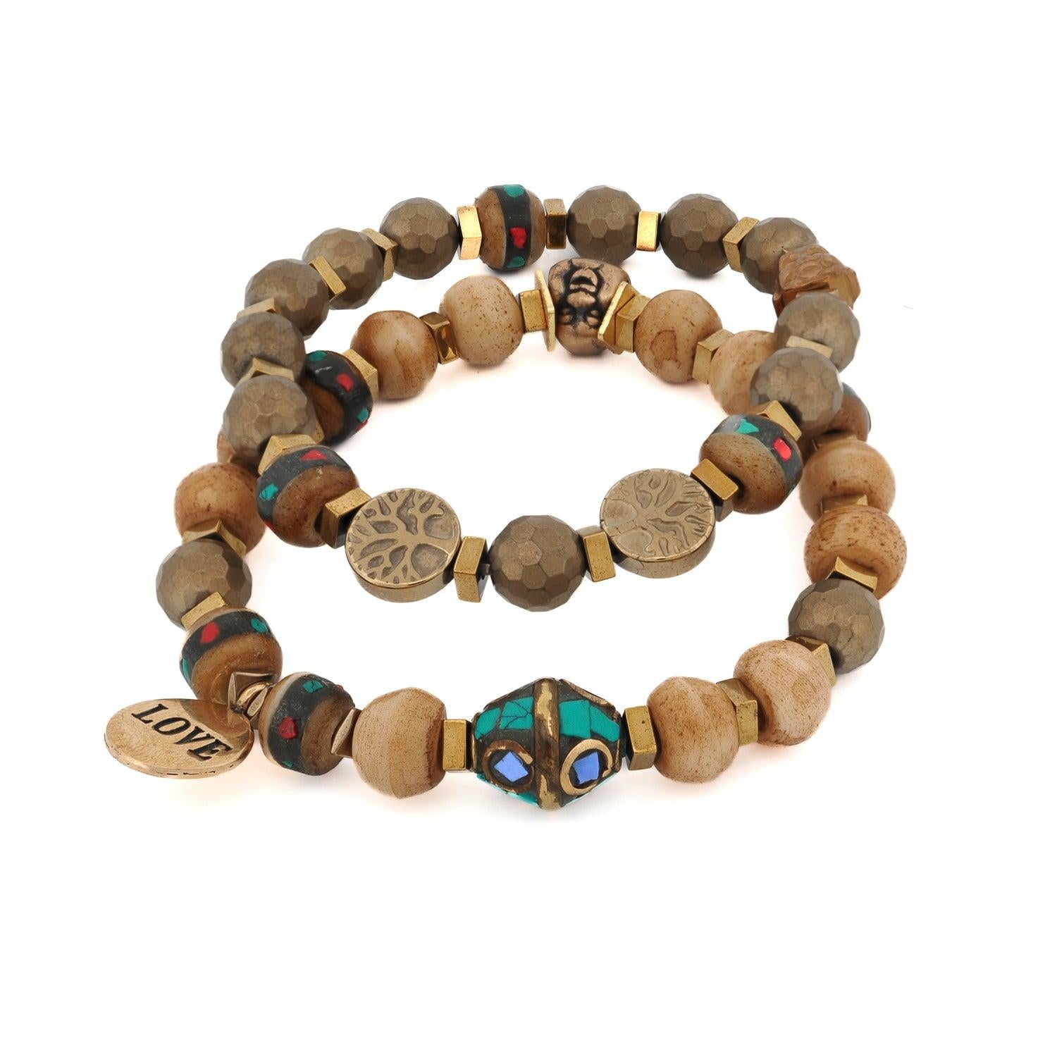 Boho Soul Nepal Meditation & Buddha Bead Bracelet Set - Brown