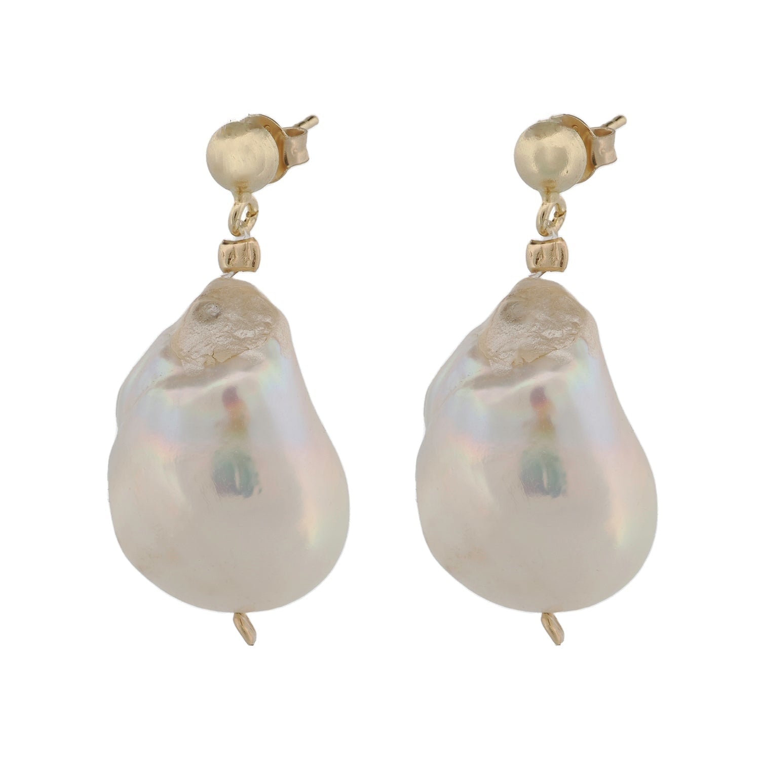 Bold Baroque Pearl & Gold Stud Earrings - Gold