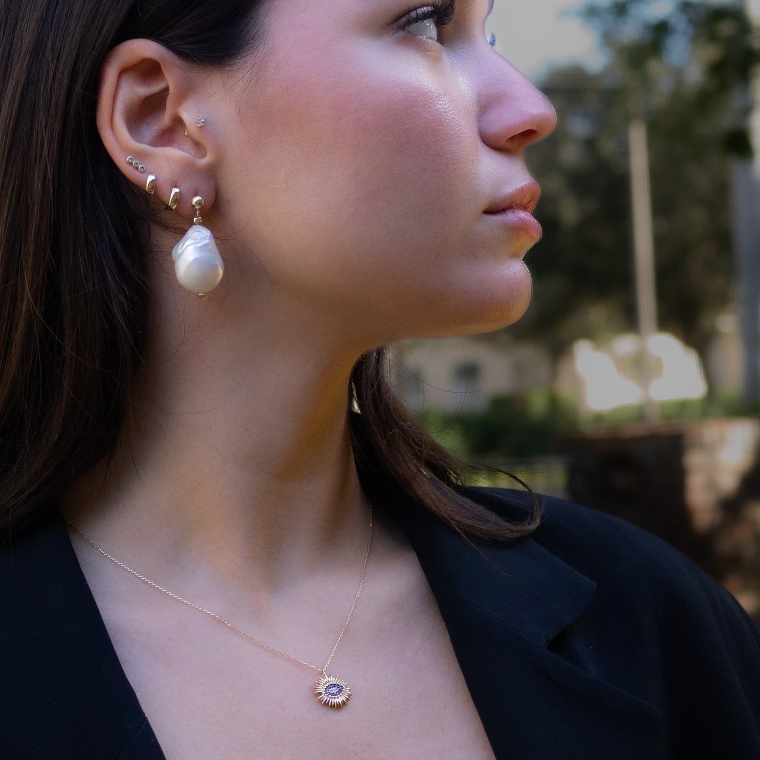 Bold Baroque Pearl & Gold Stud Earrings - Gold