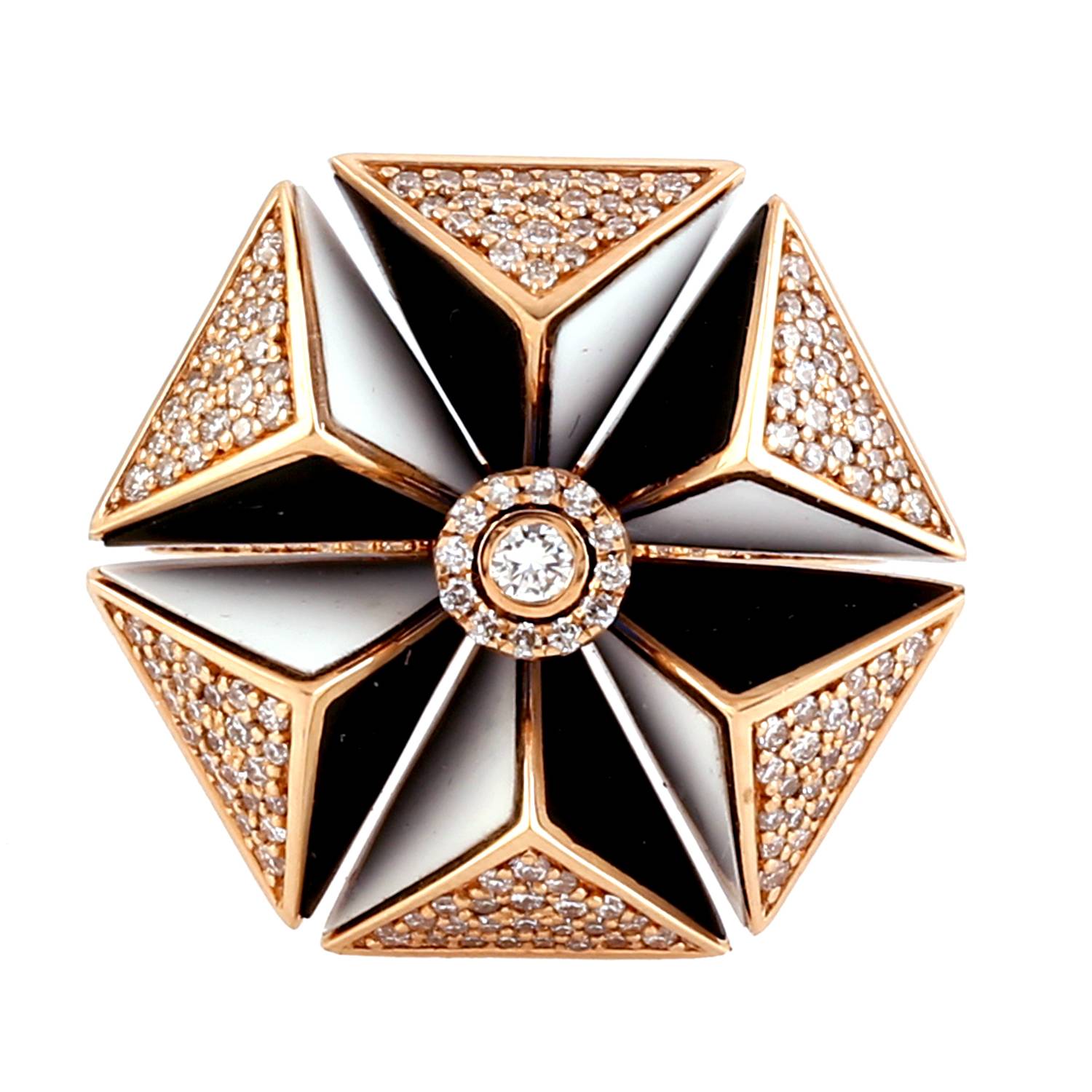 Bold Geometric Diamond & Enamel Statement Ring In 14K Rose Gold