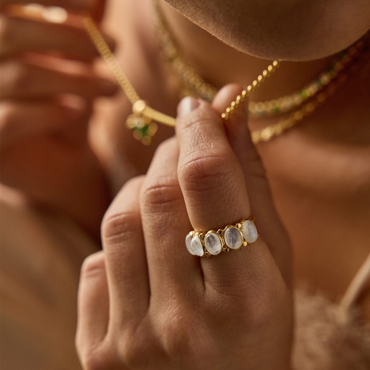 Bold Moonstone Ring 18ct Gold Plate