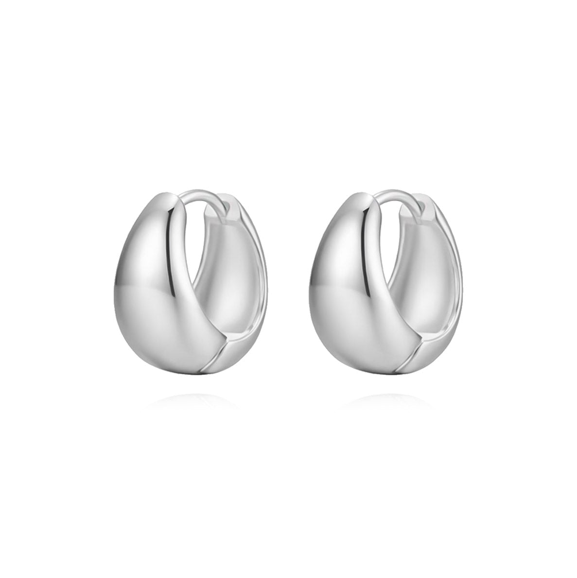 Bold Teardrop Silver Huggie Hoop Earrings