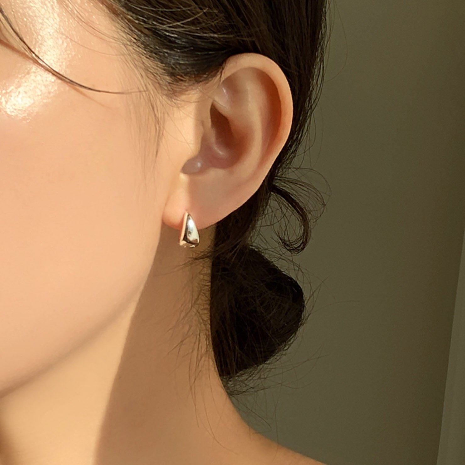 Bold Teardrop Silver Huggie Hoop Earrings