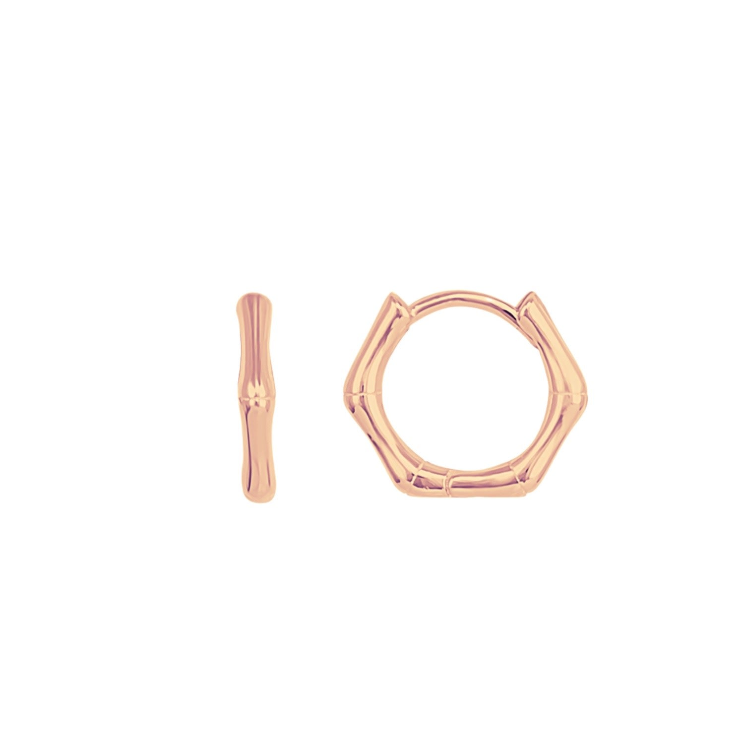 Bone Shape Hexagonal Huggie Hoop Earring In Sterling Silver - Rose Gold