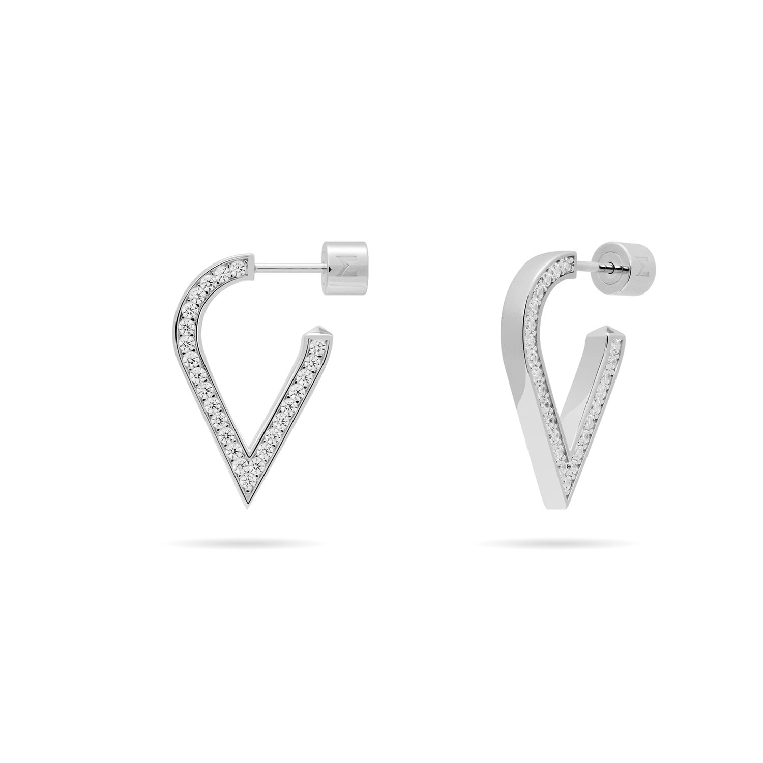 Stylized Waterdrop Drop Earrings With Pave Cz - Silver