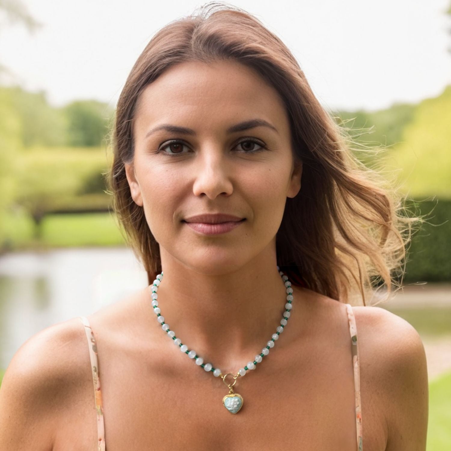 Bouquet Green Cameo Necklace