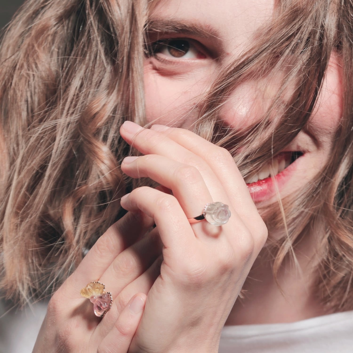 Bow Handmade Engraved Natural Fluorite Ring