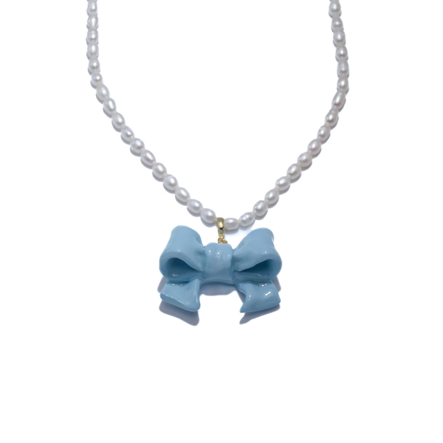 Bow Tie Maniac Large Bowtie Detachable Pendant Freshwater Pearl Necklaces Light Turquoise