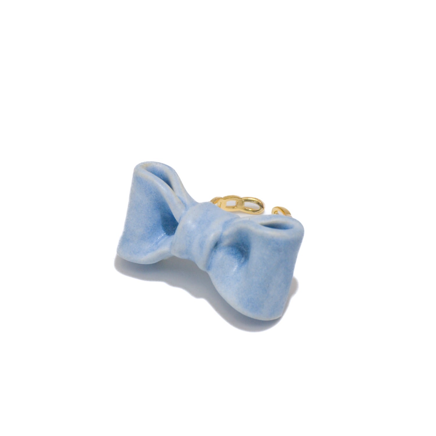 Bowtie Maniac Large Ceramic Bowtie Gold Plated Brass Ring Blue Rock