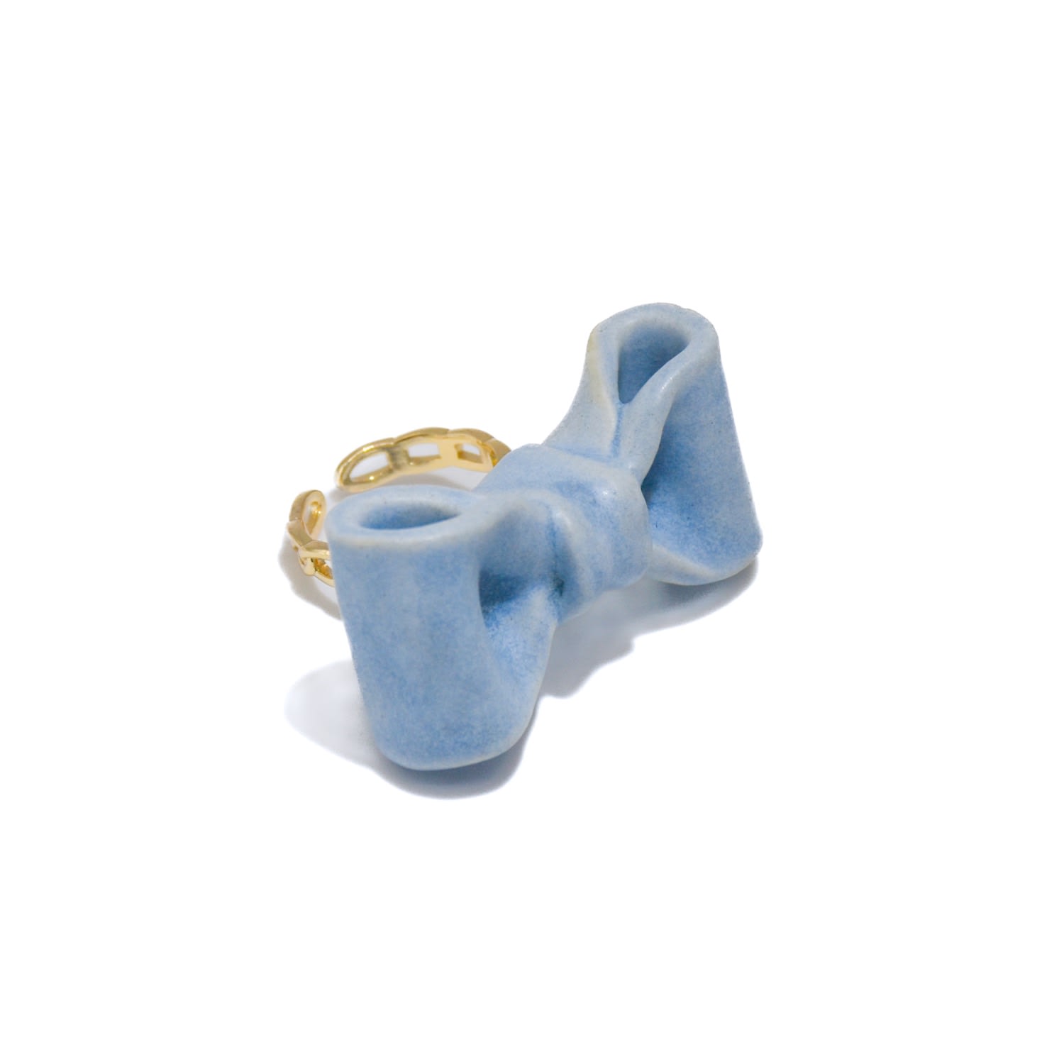Bowtie Maniac Large Ceramic Bowtie Gold Plated Brass Ring Blue Rock