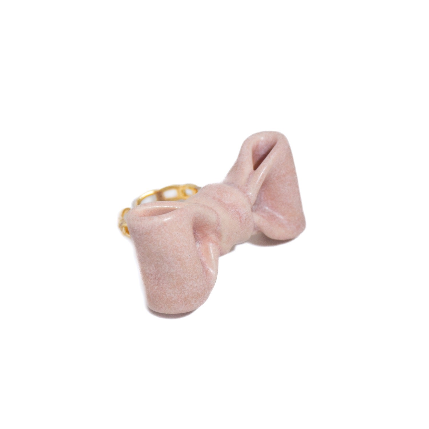 Bowtie Maniac Large Ceramic Bowtie Gold Plated Brass Ring Rose Rock