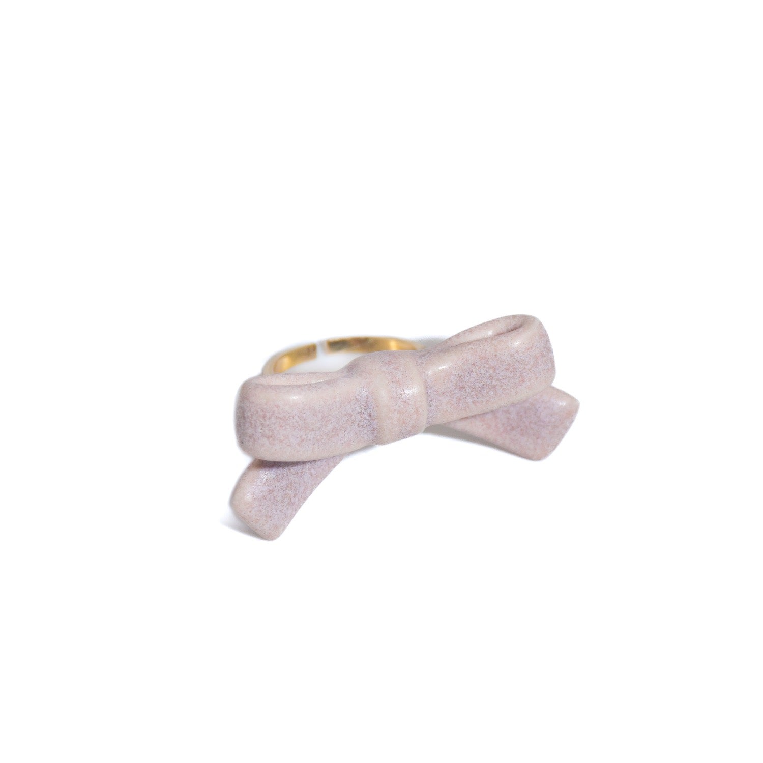 Bowtie Maniac Small Ribbon Ceramic Bowtie Gold Plated Brass Ring Rose Rock