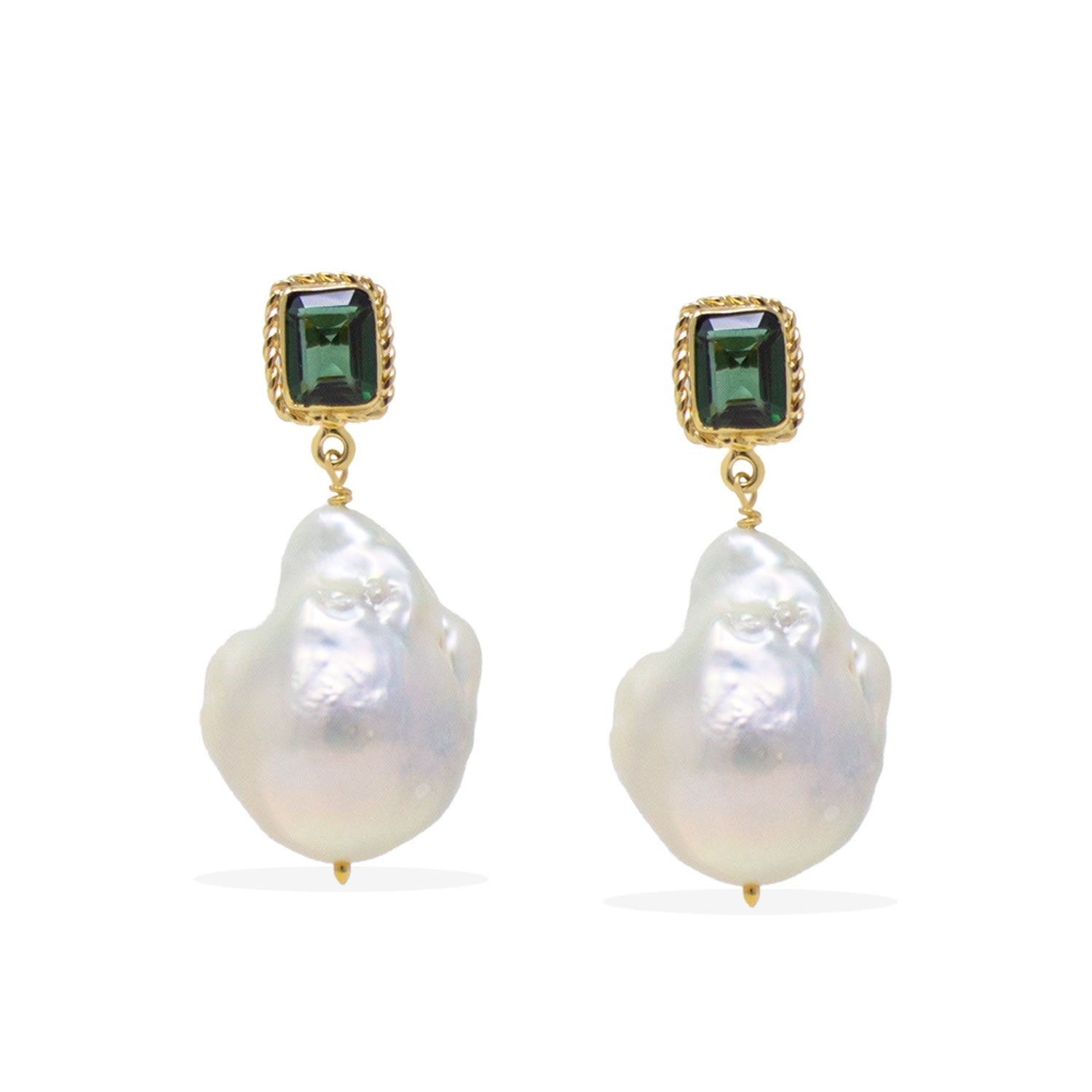 Luccichio Gold Vermeil Green Quartz And Pearl Earrings