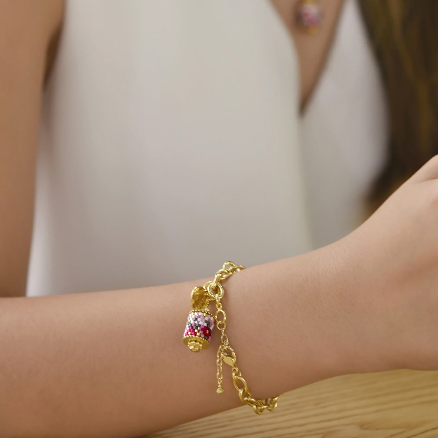 Modern Peranakan Gold Charm Bracelet - Blue