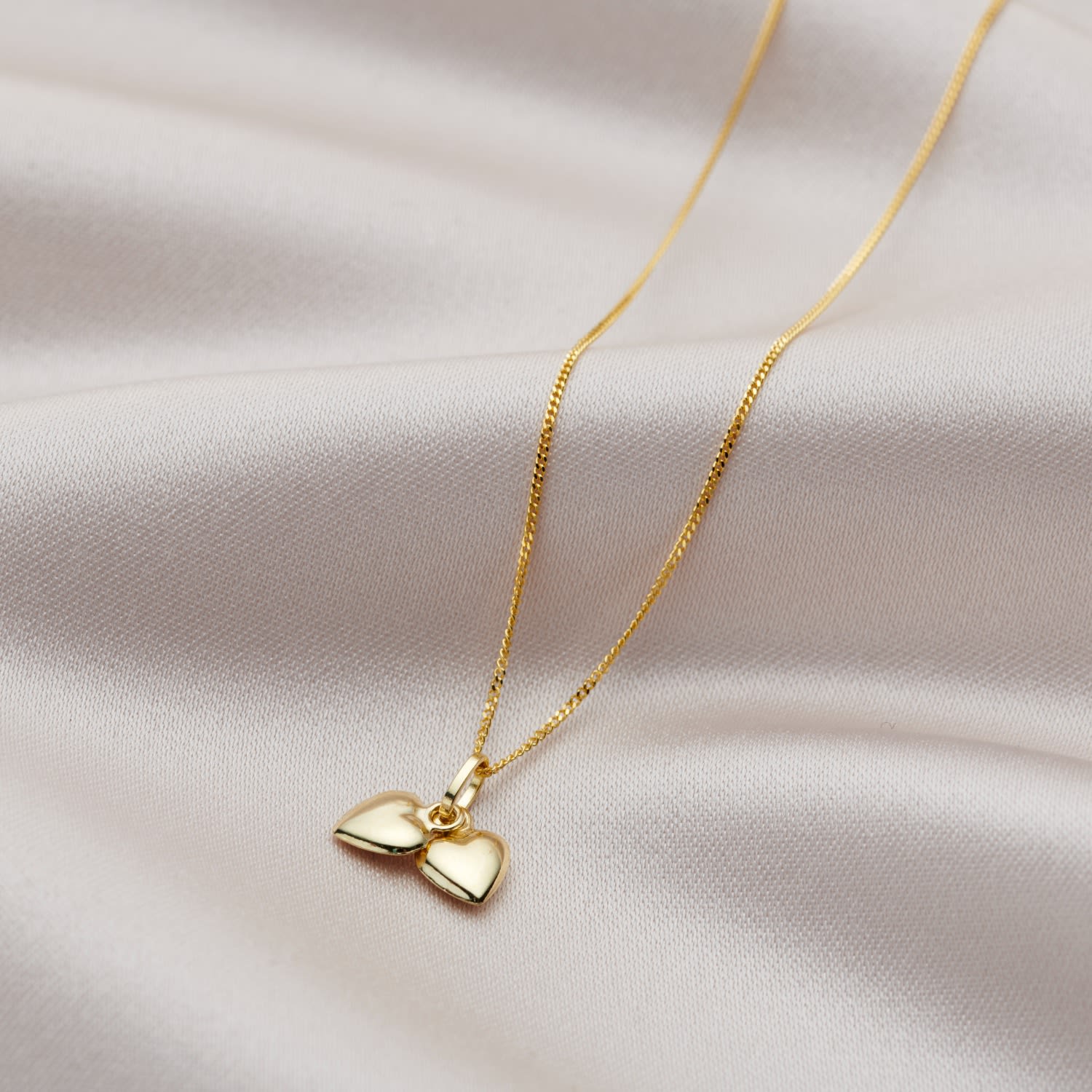 9Ct Gold Double Heart Charm Necklace