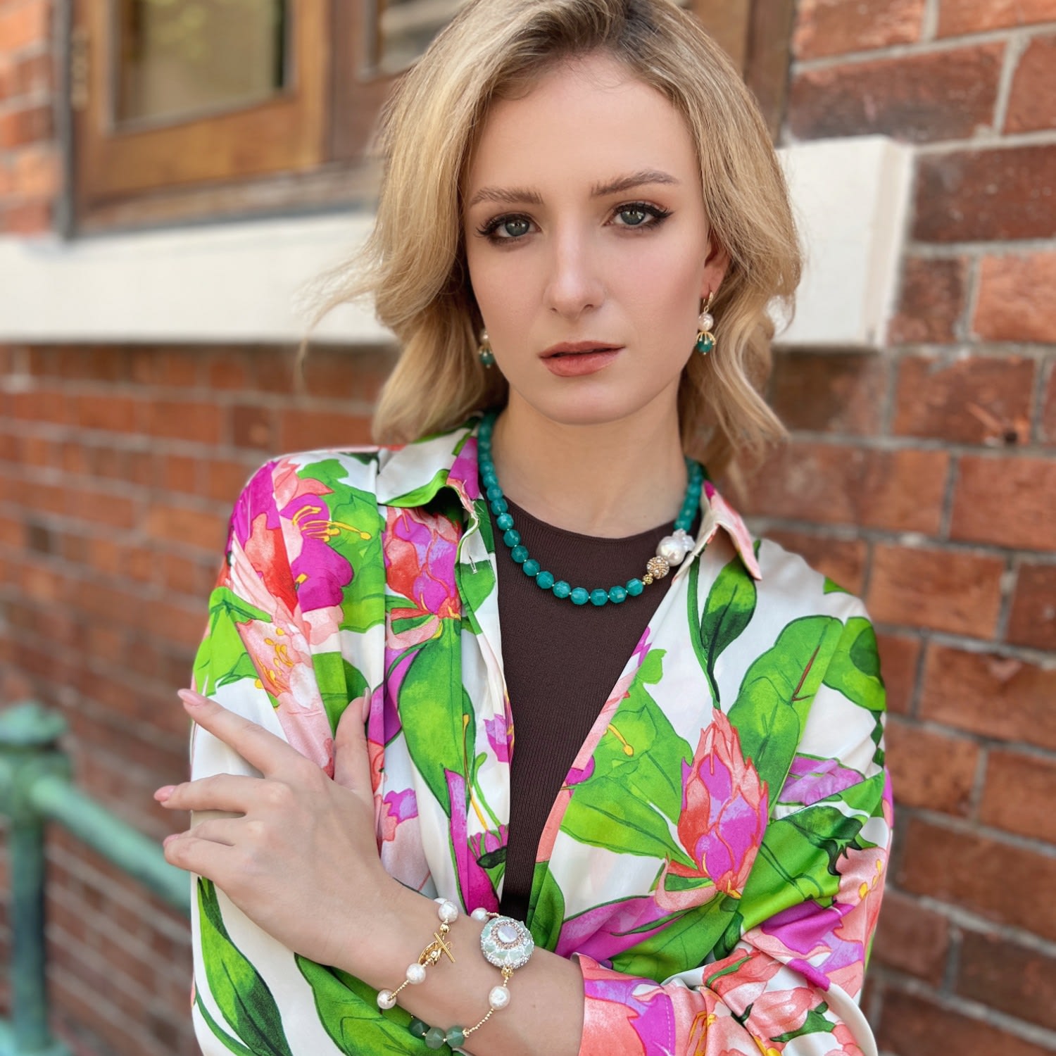 Baroque Pearl With Jade Simple Short Necklace