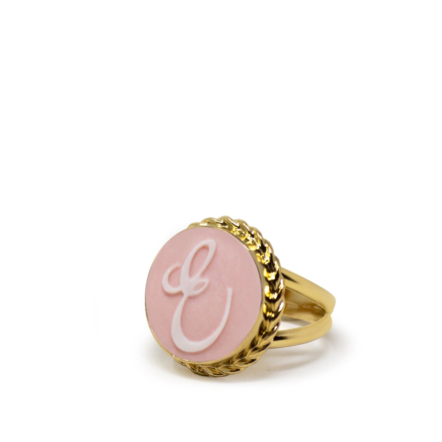 Gold Vermeil Pink Cameo Ring Initial E