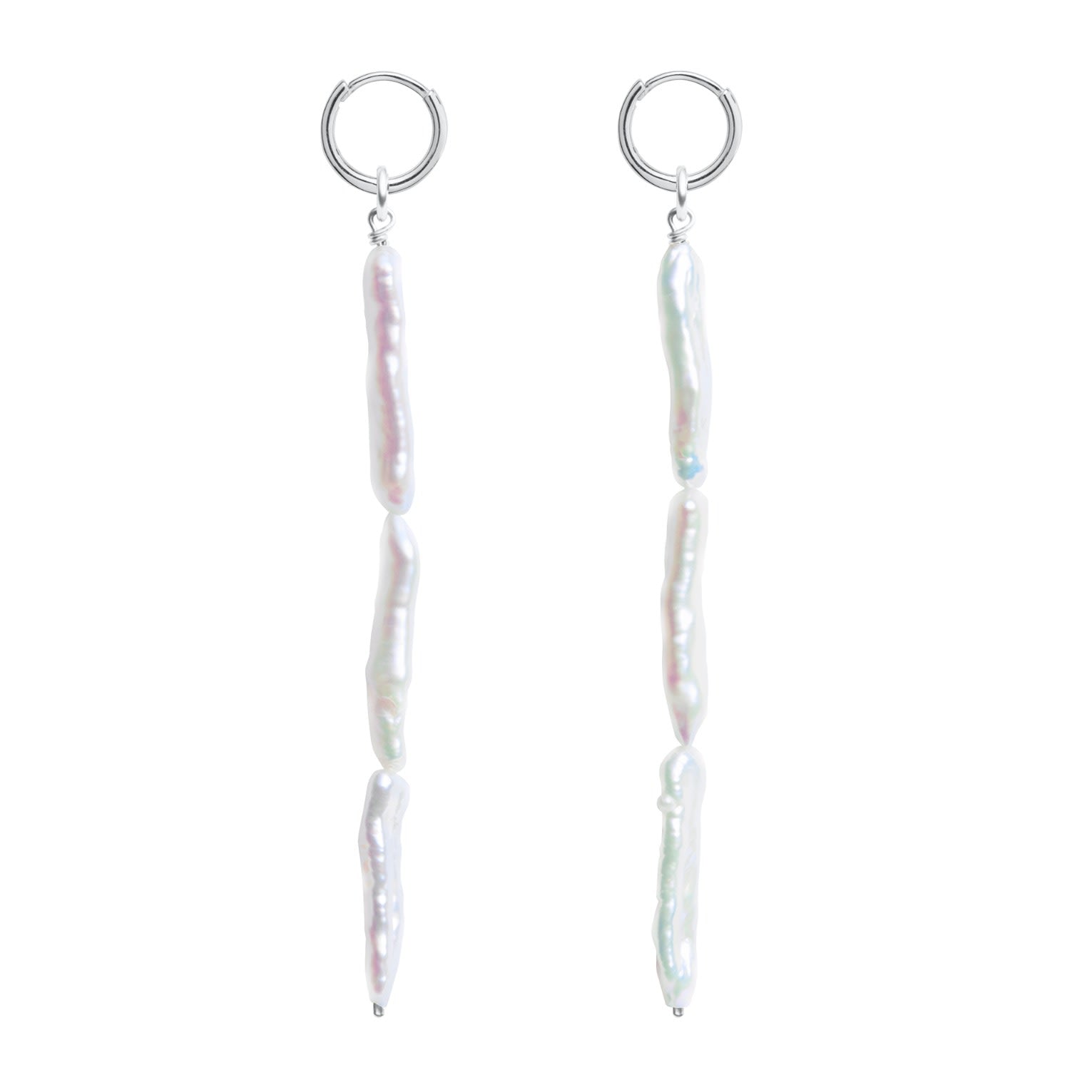 Linea Stick Pearl Hoop Earrings - Silver