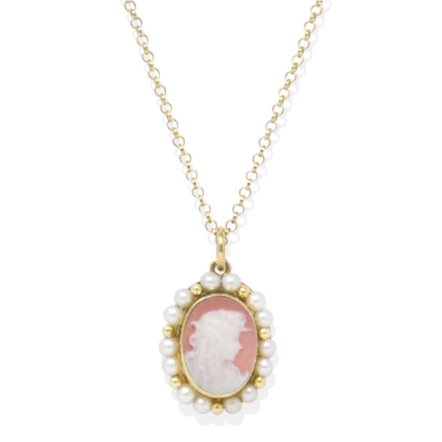 Little Lovelies Gold-Plated Pink Cameo Pearly Necklace