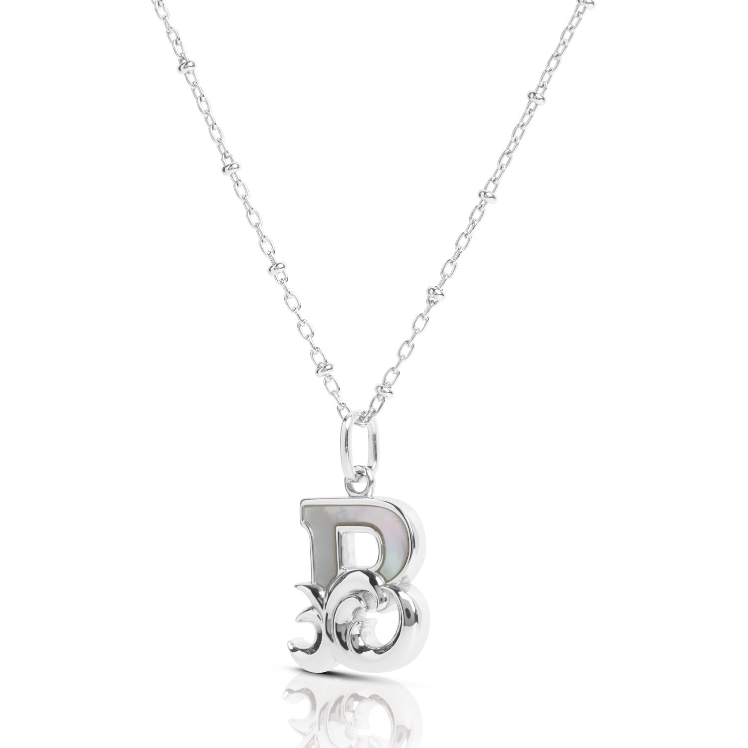 Solid Silver B Initial Necklace With Mother Of Pearl