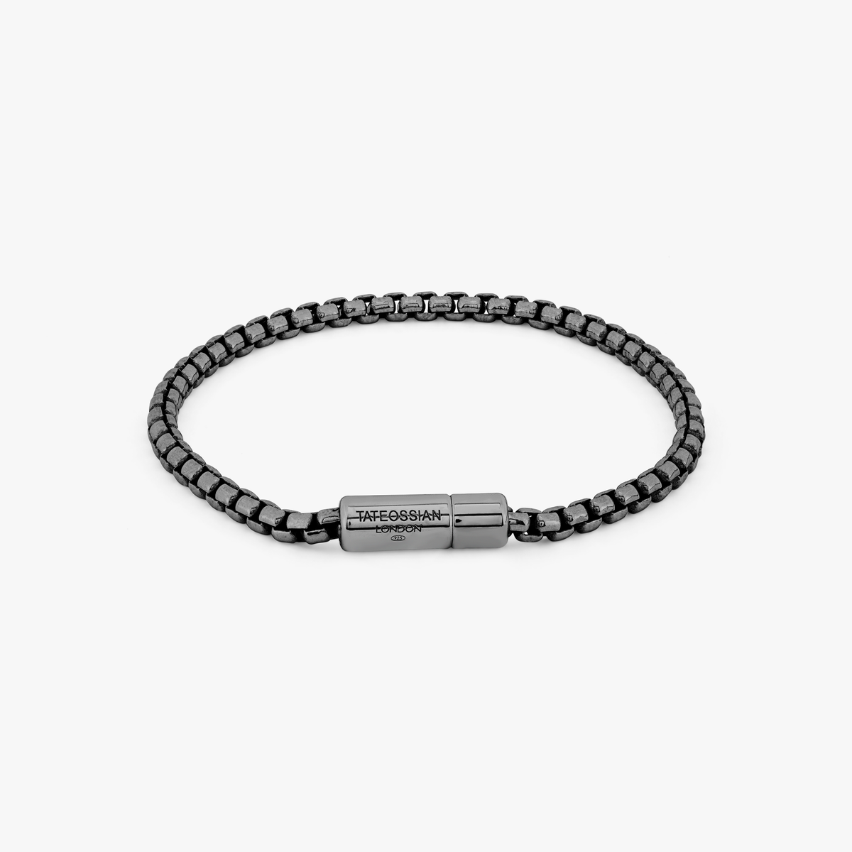 Pop Sleek Box Chain Bracelet In Black Ruthenium Plated Sterling Silver