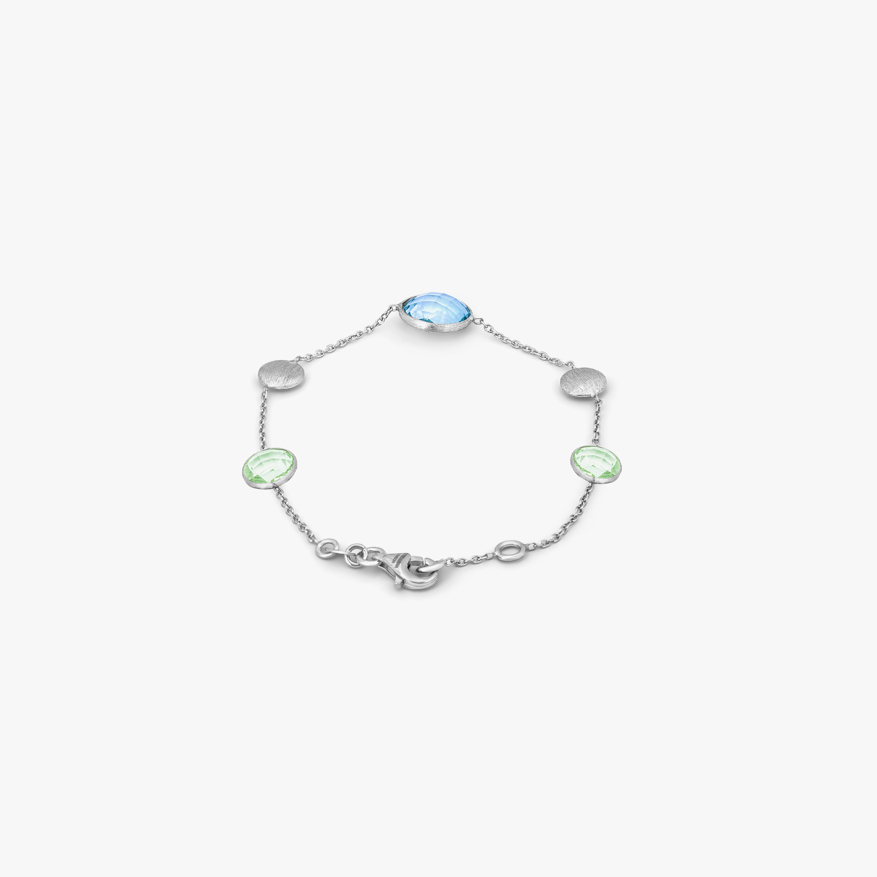 Kensington Bracelet in 9K Satin White Gold with Topaz and Green Amethyst
