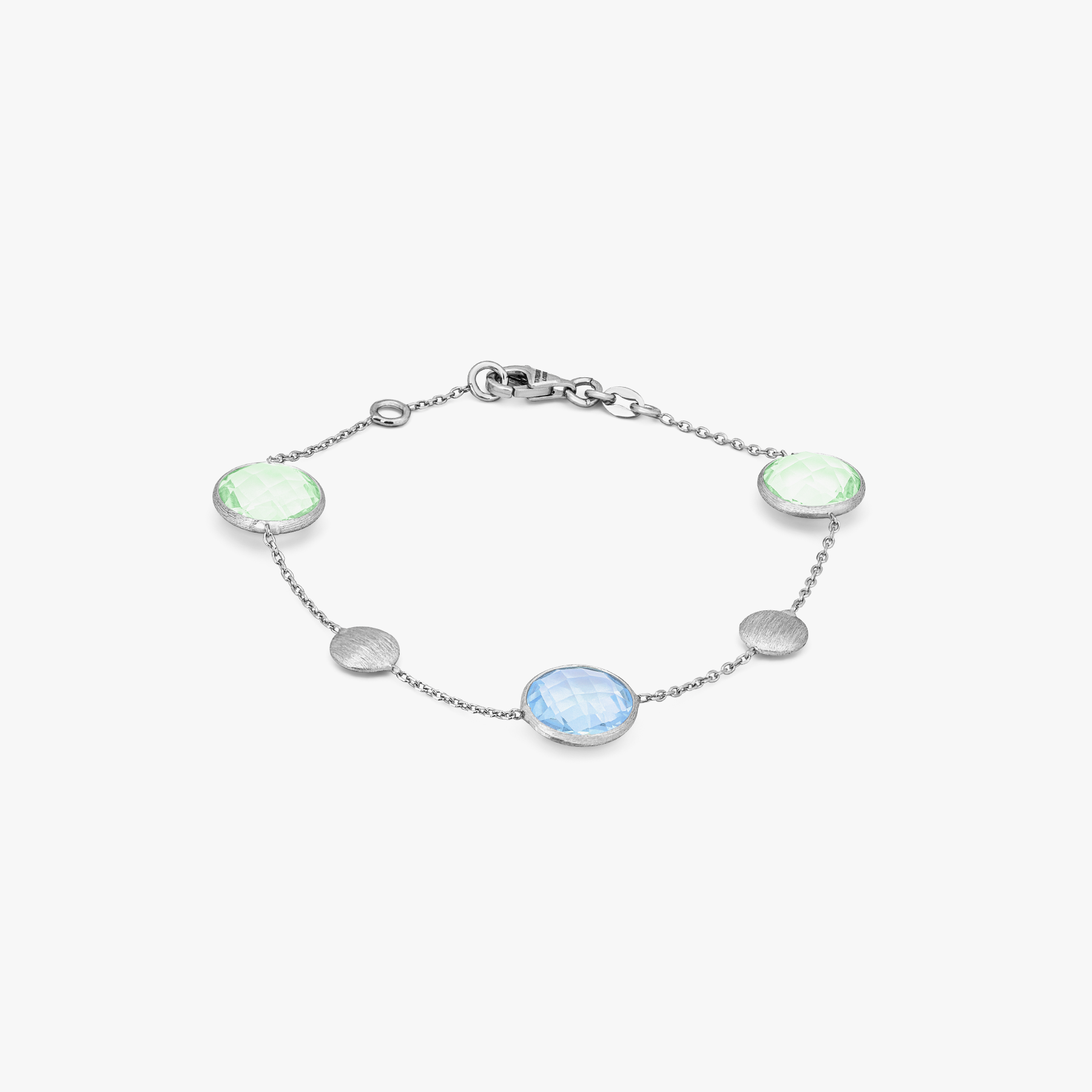 Kensington Bracelet in 9K Satin White Gold with Topaz and Green Amethyst