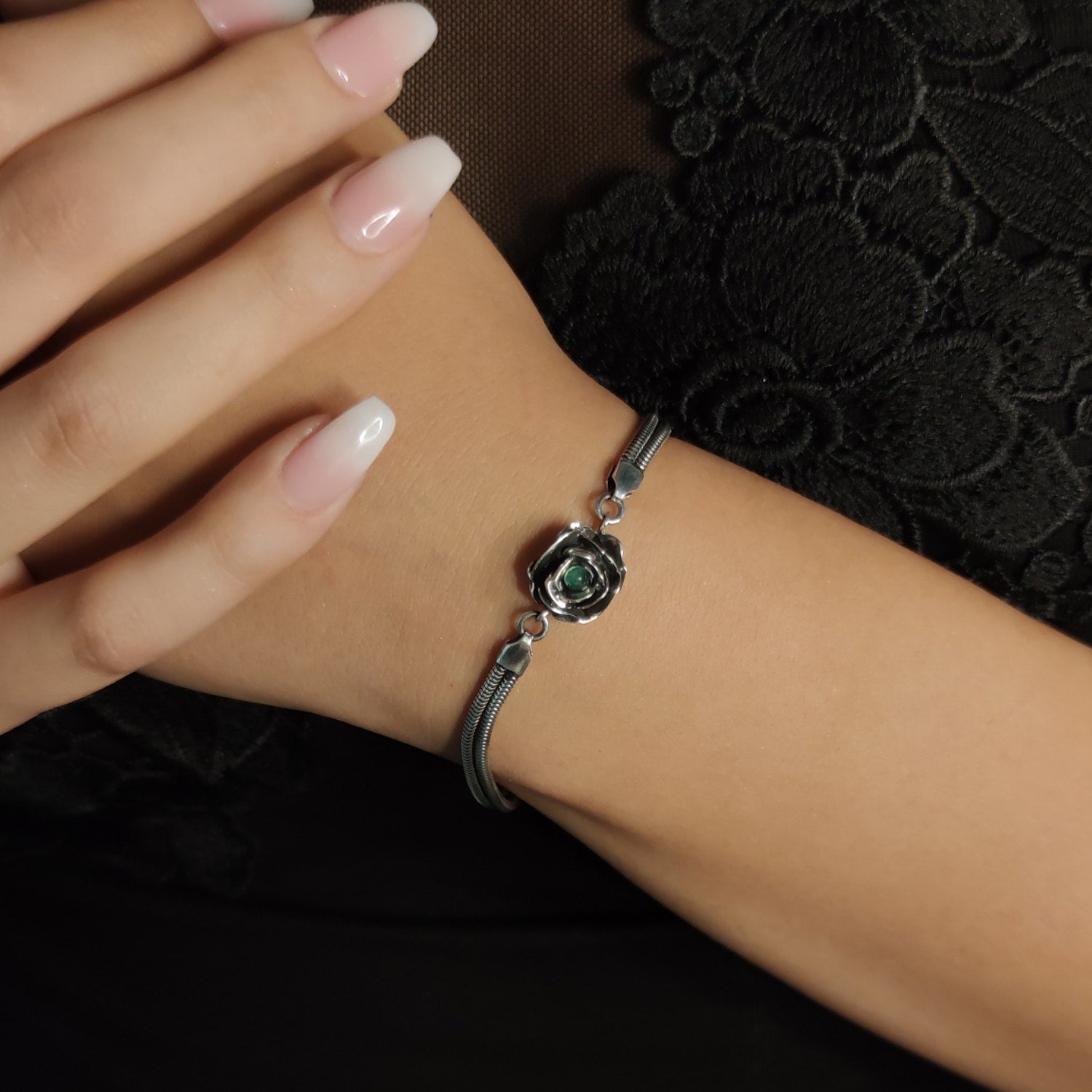Bracelet Blackstar Sterling Silver With Natural Emerald
