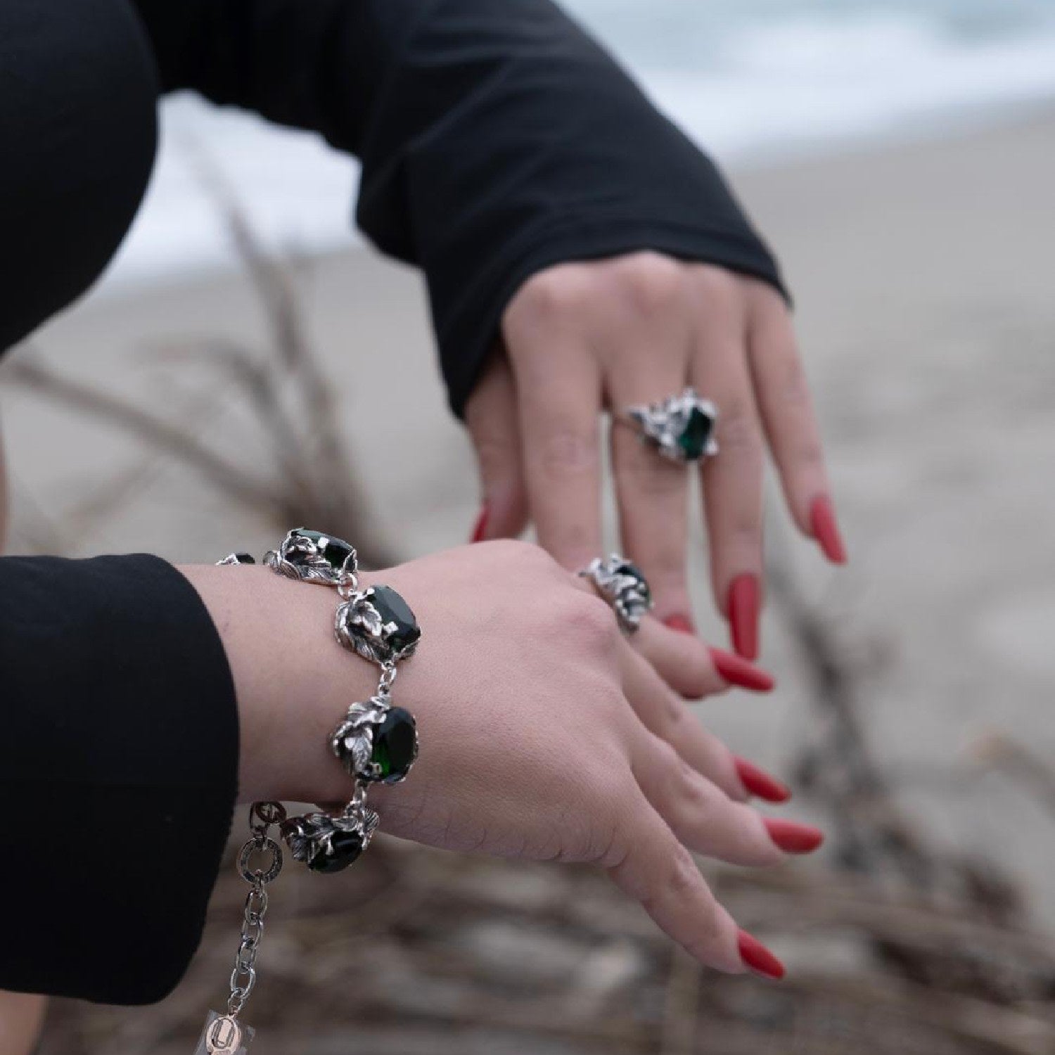 Bracelet Coleus Ovalis Silver With Green Zirconia