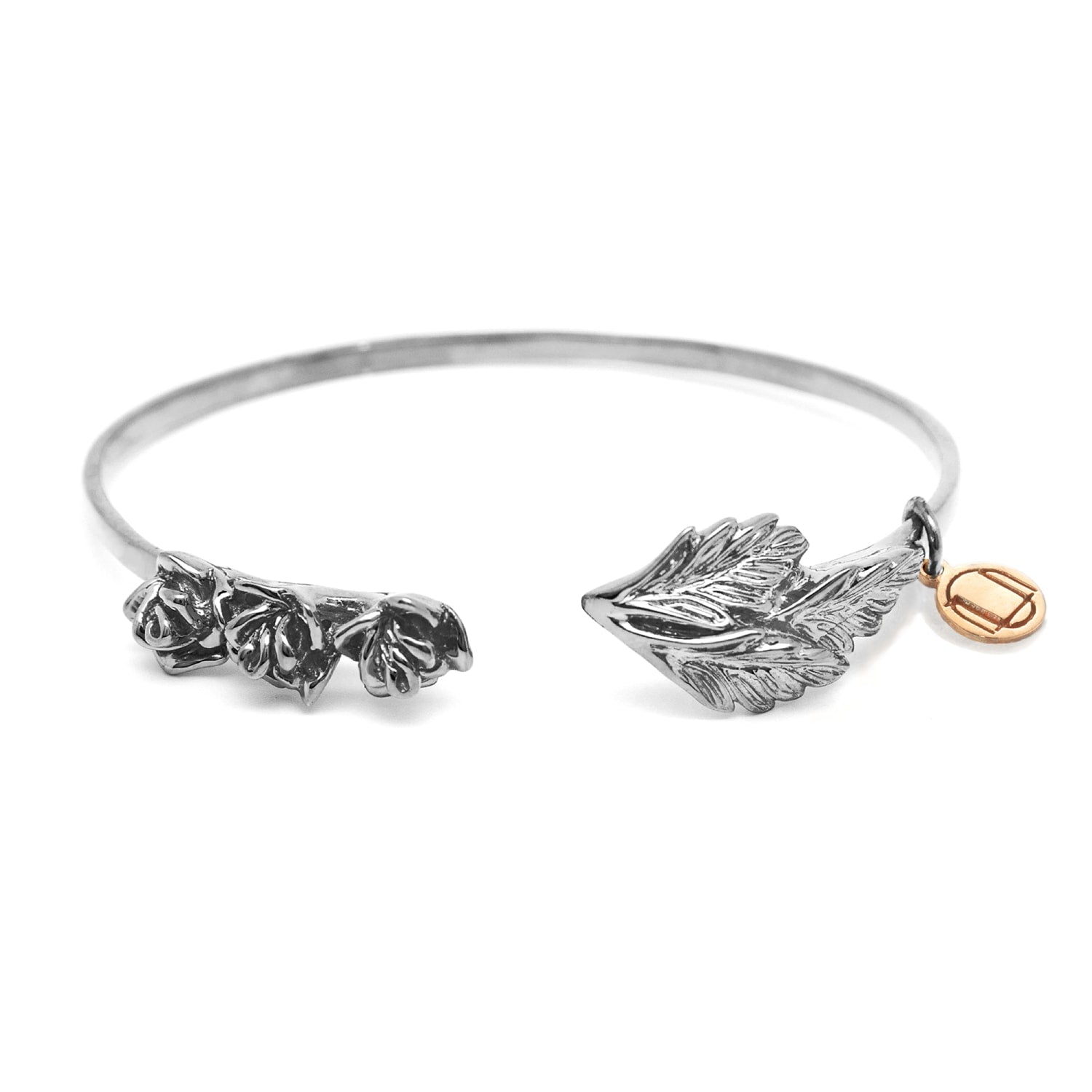 Bangle With Sterling Silver Roses And Leaves