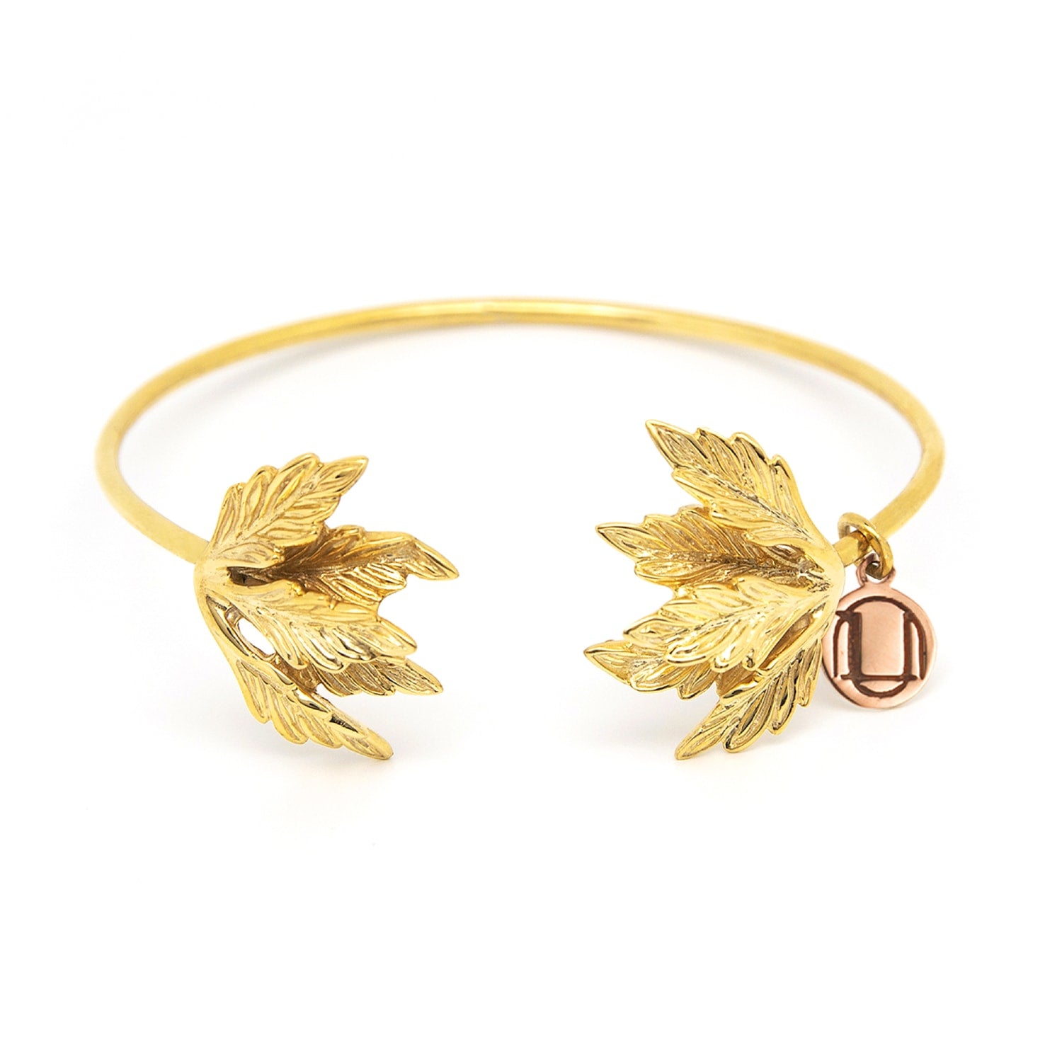 Rigid Bracelet With Leaves In Gold-Plated Sterling Silver