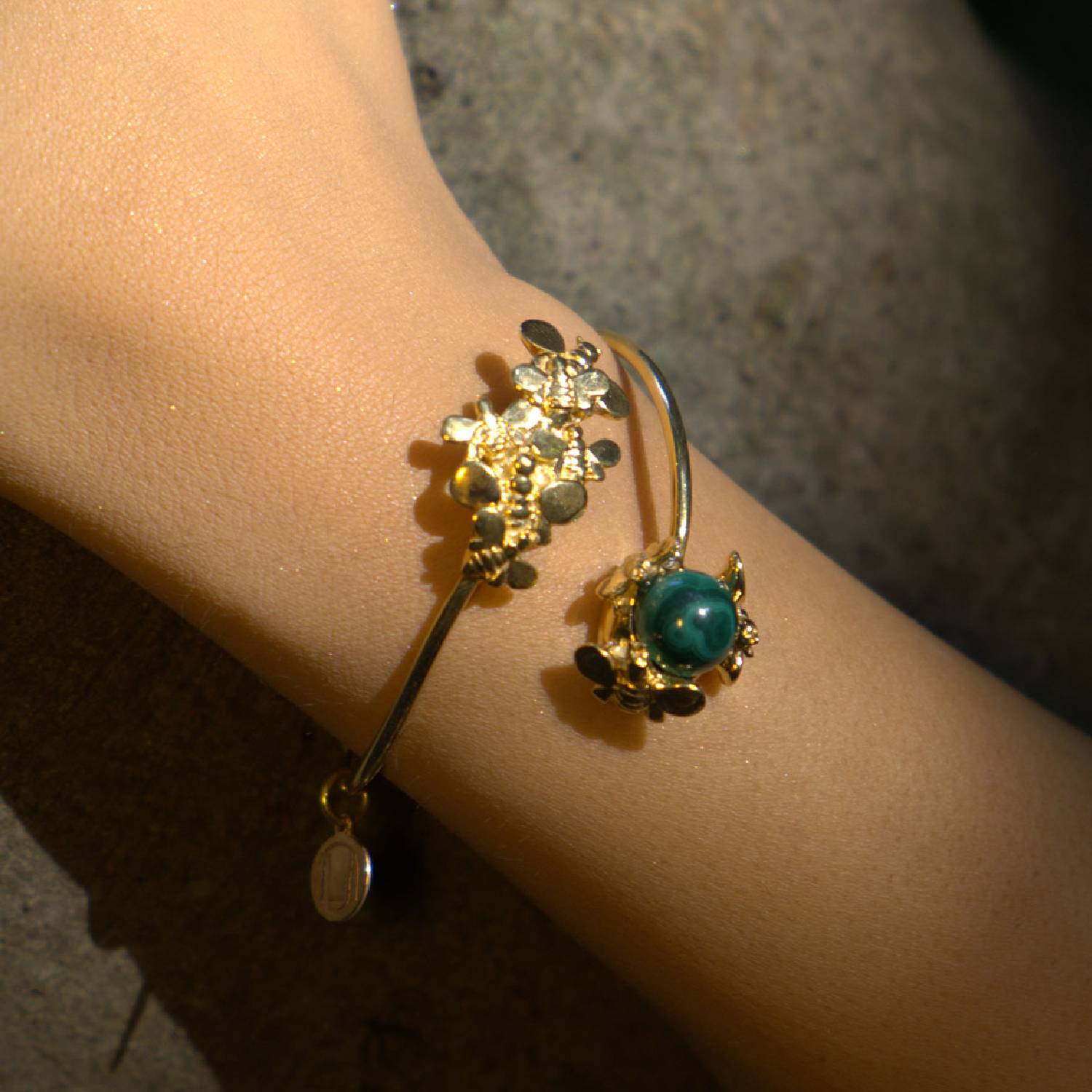 Natural Queen Silver Bracelet, Gold-Plated With Natural Malachite