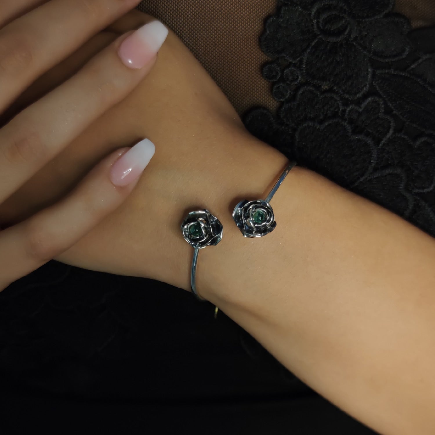 Bracelet Rocks Sterling Silver With Natural Emerald