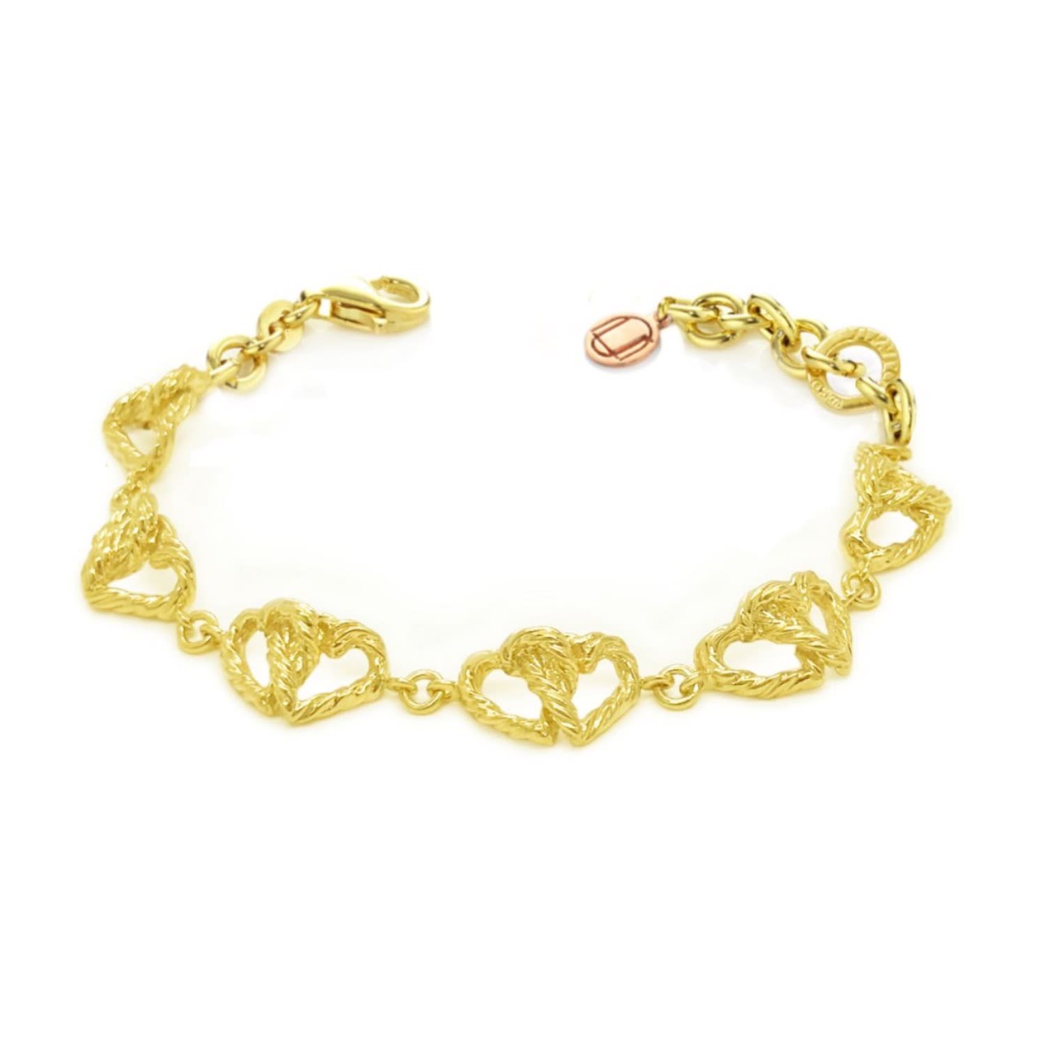 Bracelet With Six Intertwined Hearts, Gold-Plated