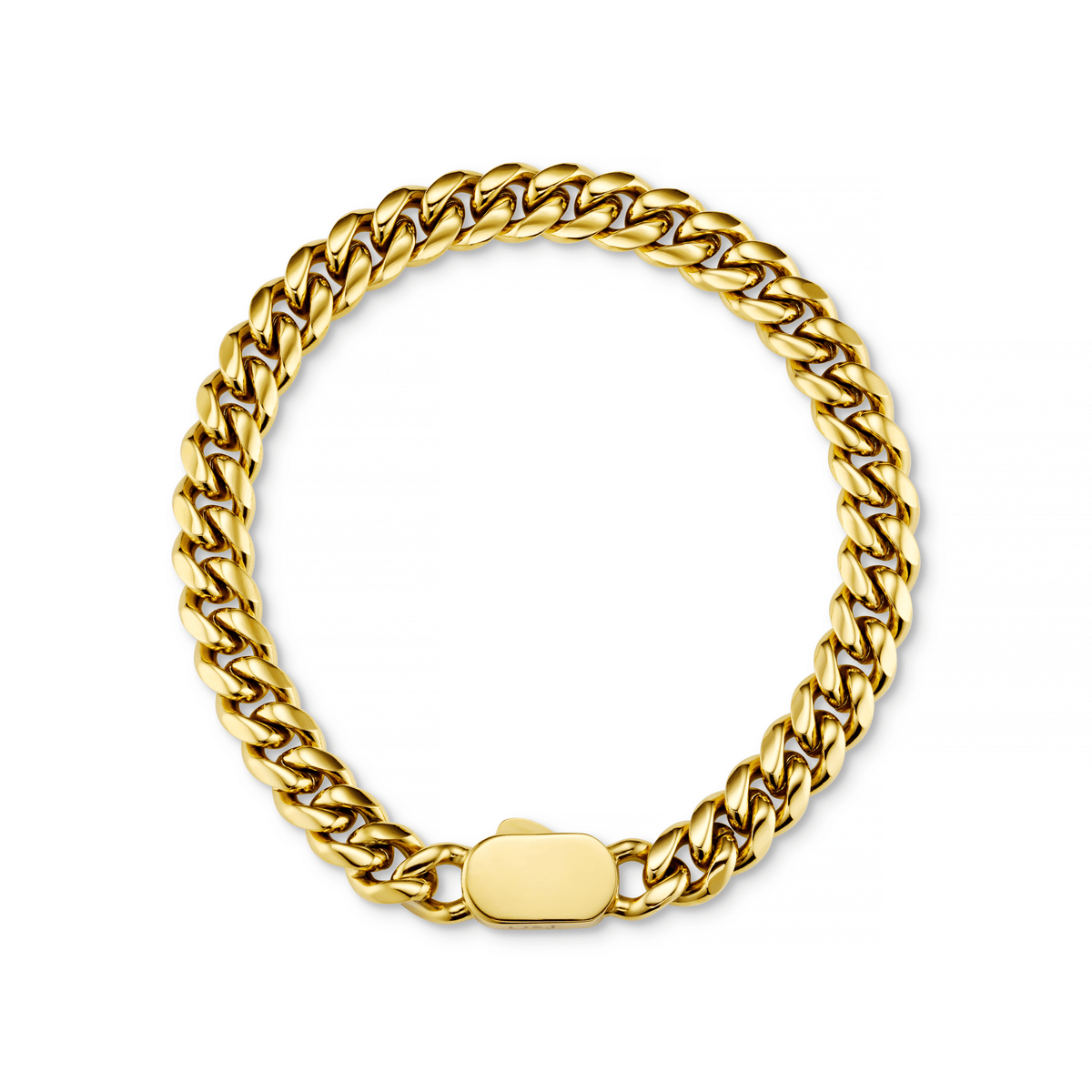 Chunky Flat Curb & Solid Clasp Bracelet - Gold