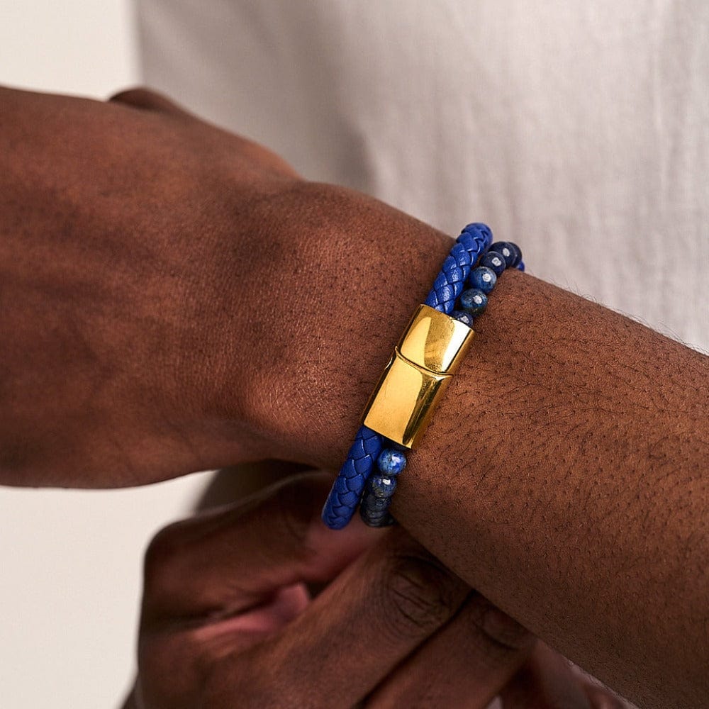 Leather & Lapis Bead 2-Row Bracelet