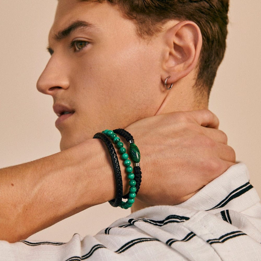 Leather & Malachite Bead 2-Row Bracelet